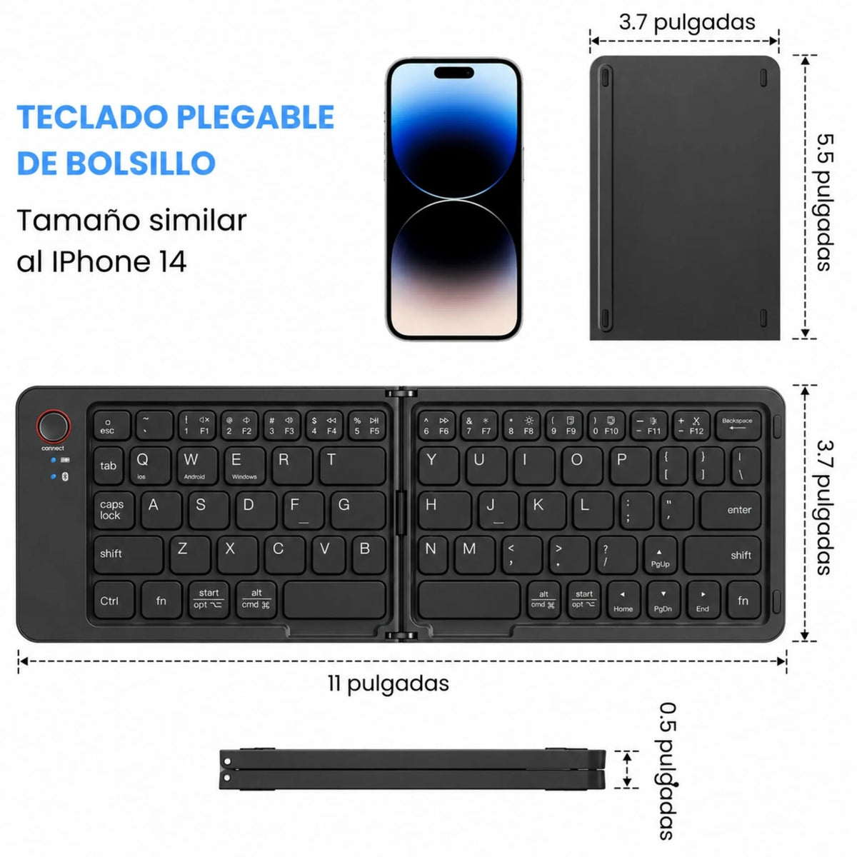 Teclado Plegable Bluetooth 5.0 Slim Con Teclas Silenciosas Y Batería Recargable HB-028
