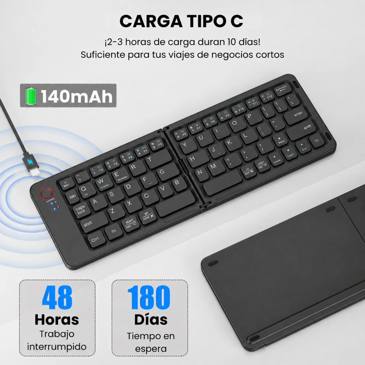 Teclado Plegable Bluetooth 5.0 Slim Con Teclas Silenciosas Y Batería Recargable HB-028