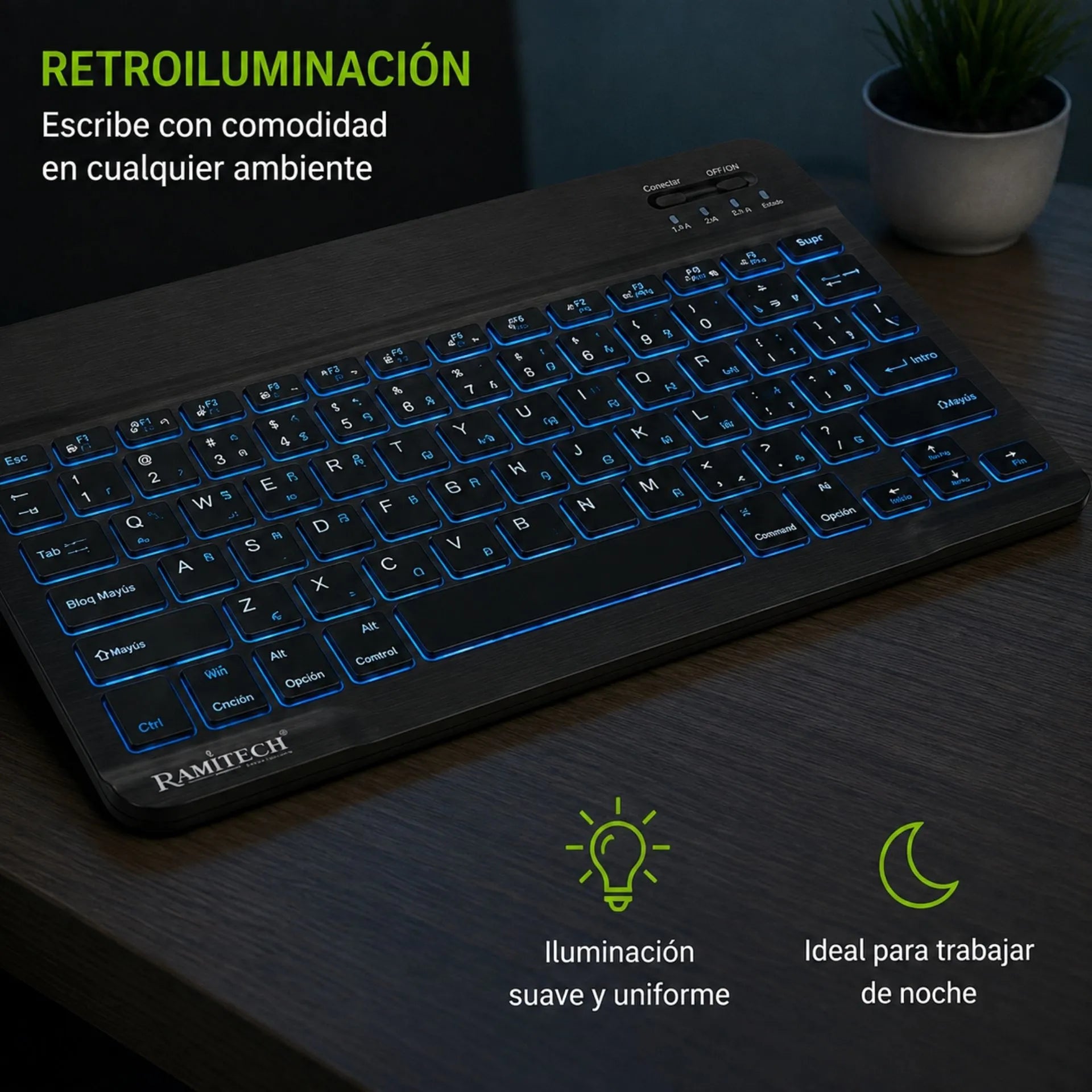 Teclado Inalámbrico Bluetooth Recargable con Retroiluminación Ramitech RAM-TC3B