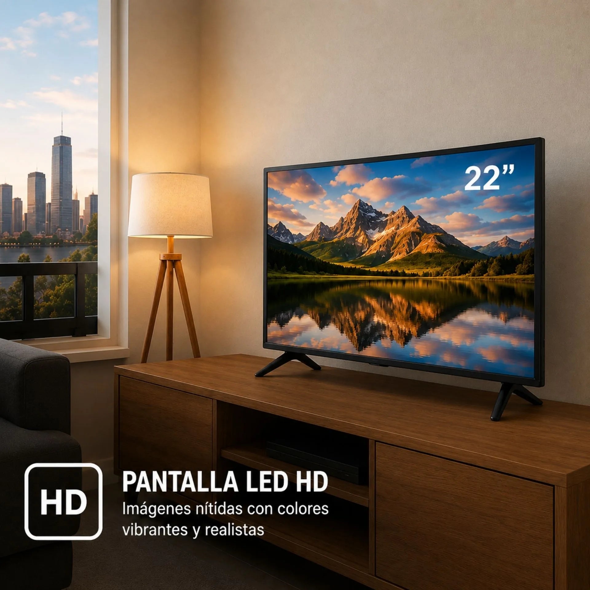 Televisor Smart TV 22 Pulgadas Android 14 Con Control Inalámbrico y Vidrio Templado 22