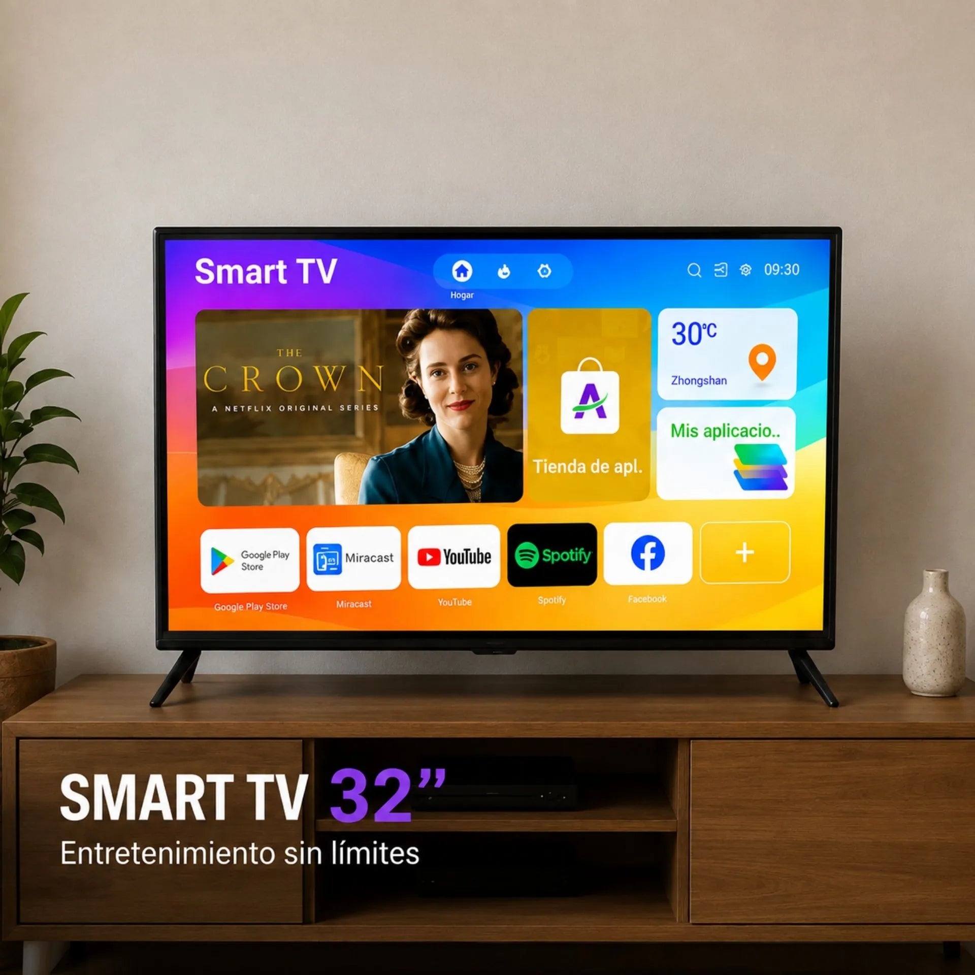 Televisor Smart TV 32 Pulgadas Android 14 Con Control Inalámbrico y Vidrio Templado 32