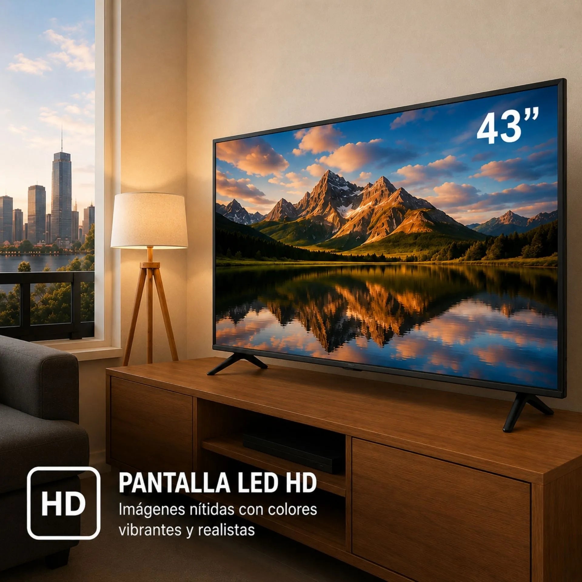 Televisor Smart TV 43 Pulgadas Android 14 Con Control Inalámbrico y Vidrio Templado 43