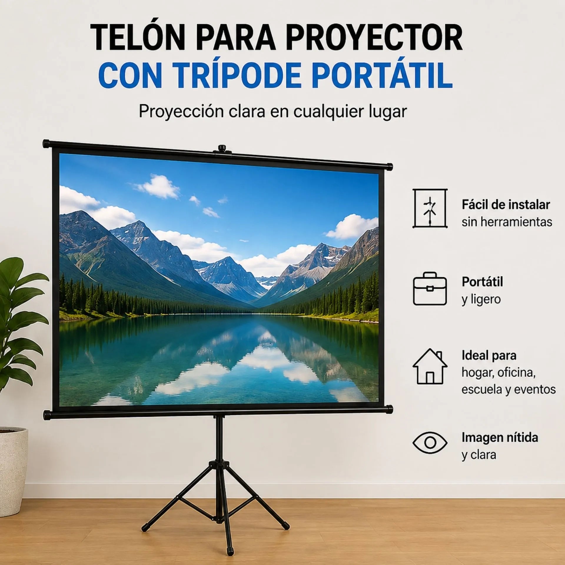 Telón Para Proyector De 82 Pulgadas Con Trípode Portátil 1.68 x 1.23 m 653-A