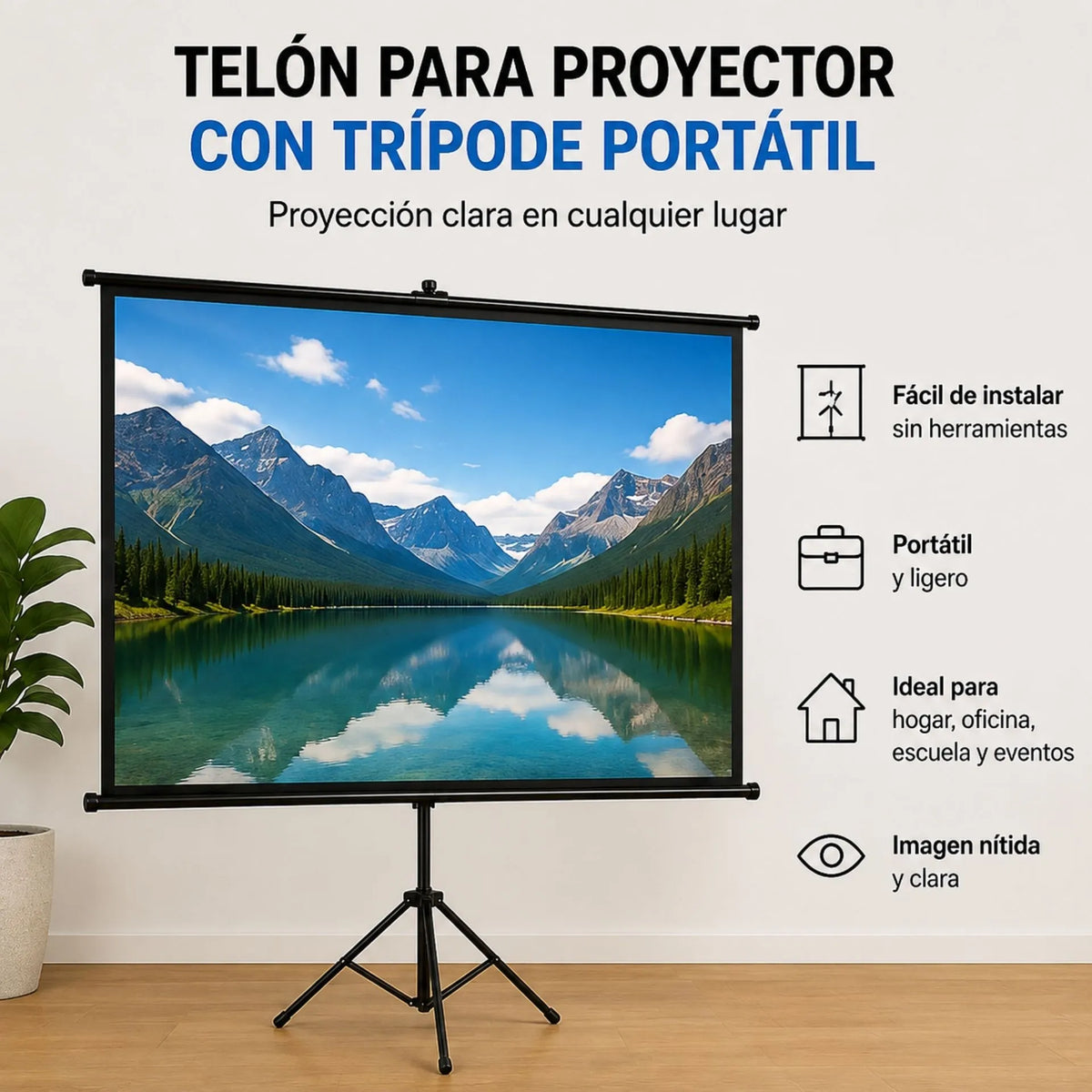 Telón Para Proyector Hasta De 100 Pulgadas Con Trípode Portátil 1.50 x 2 m 653-B