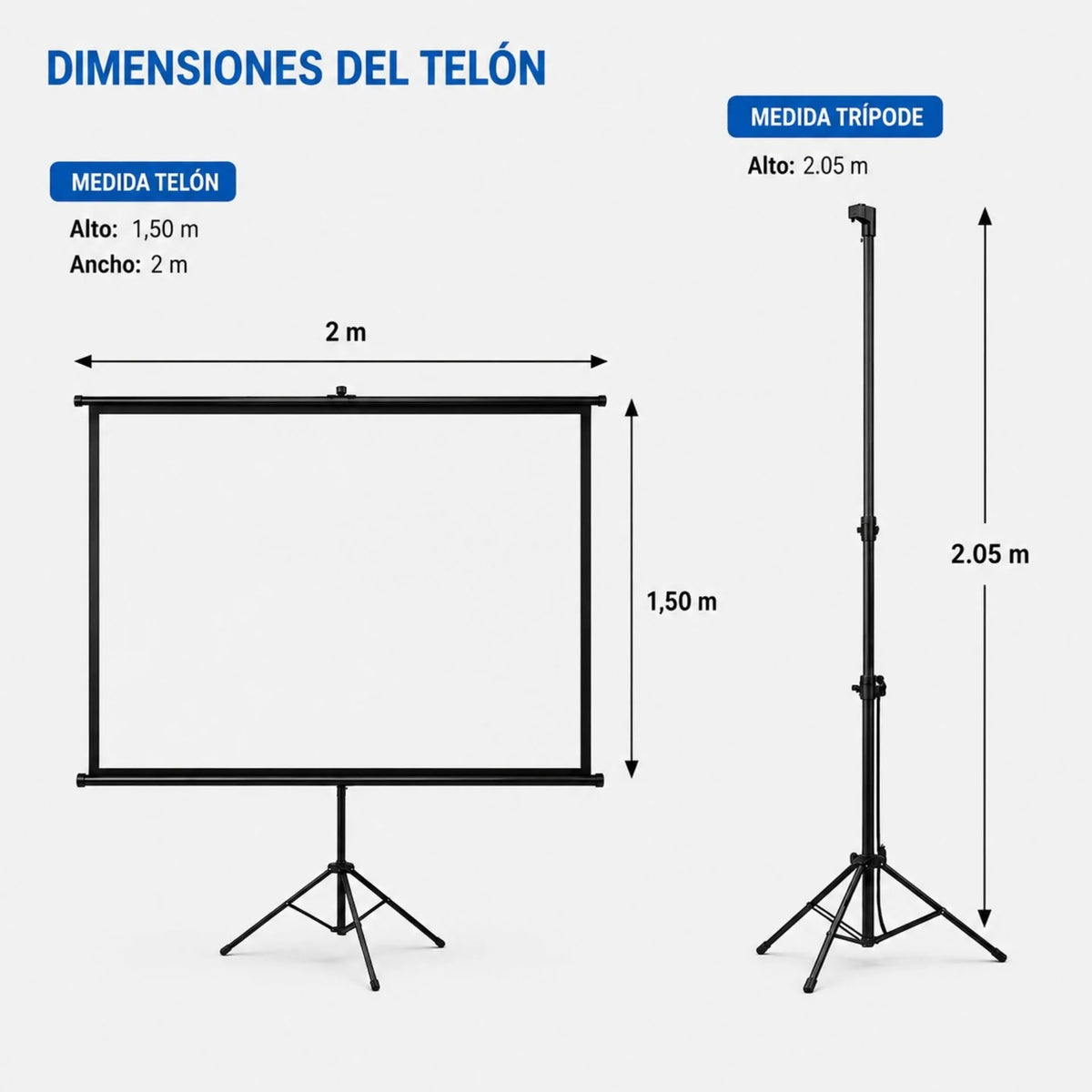 Telón Para Proyector Hasta De 100 Pulgadas Con Trípode Portátil 1.50 x 2 m 653-B