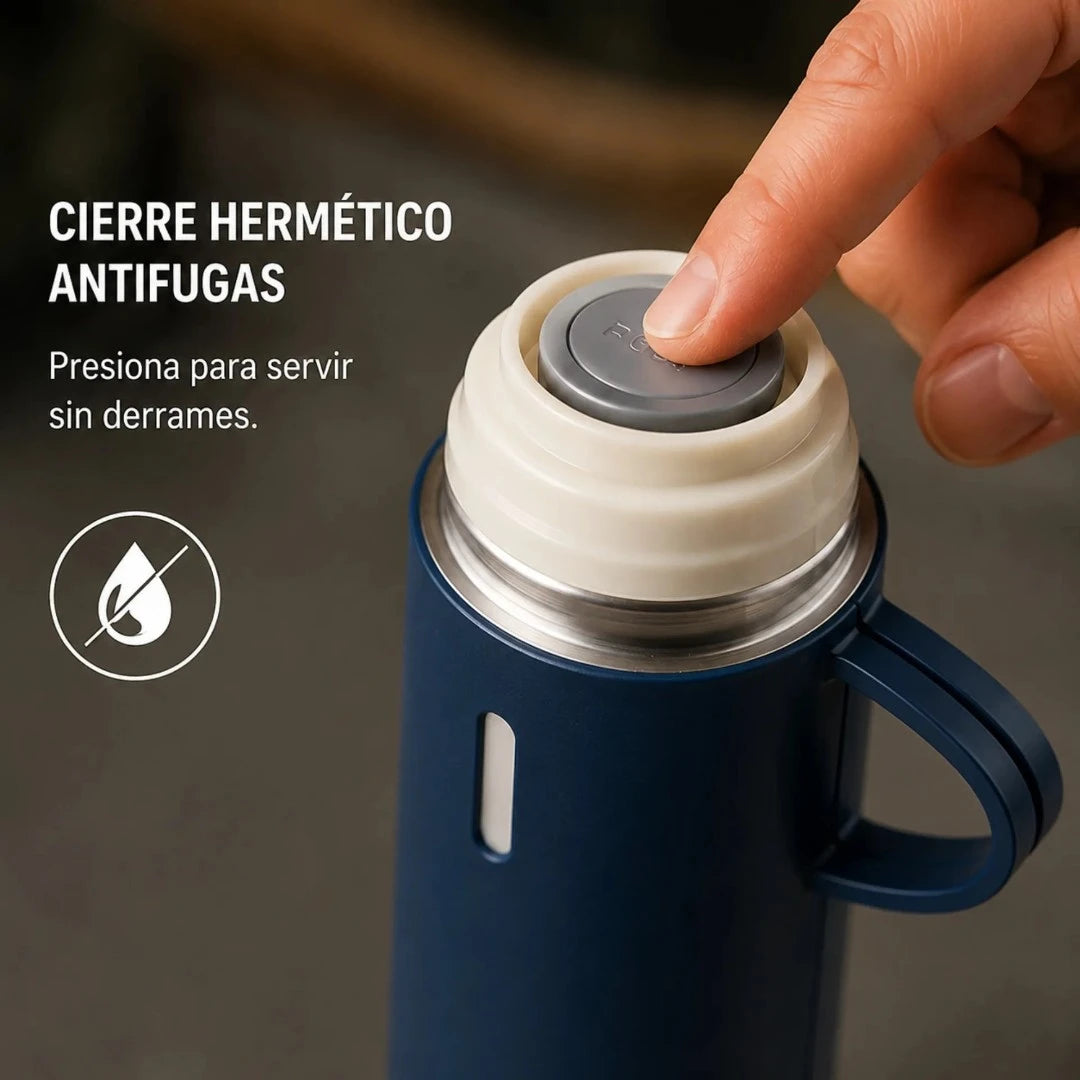 Termo Térmico En Acero Inoxidable Con 3 Tazas Y Aislamiento Al Vacío GD-G1