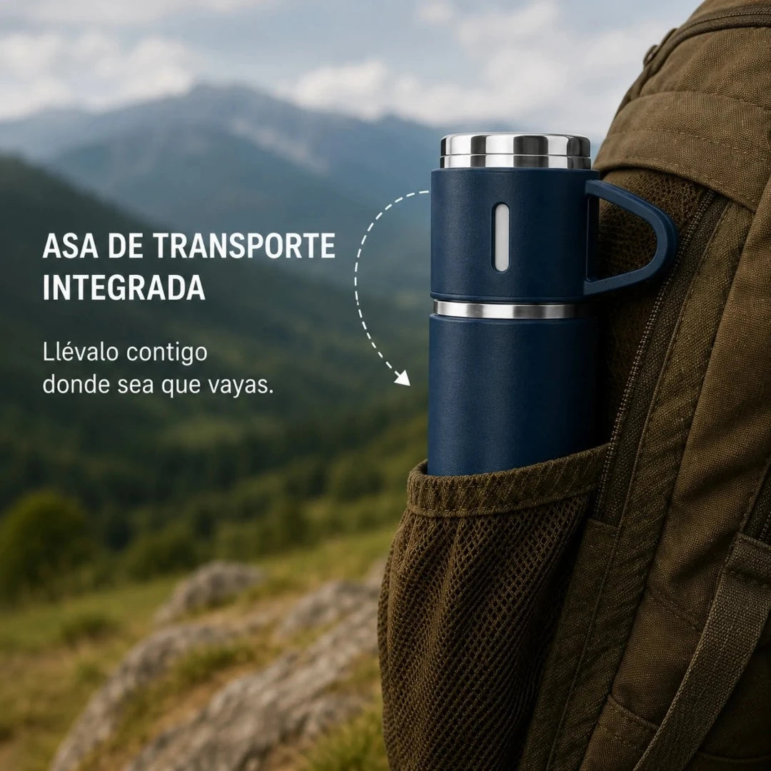 Termo Térmico En Acero Inoxidable Con 3 Tazas Y Aislamiento Al Vacío GD-G1