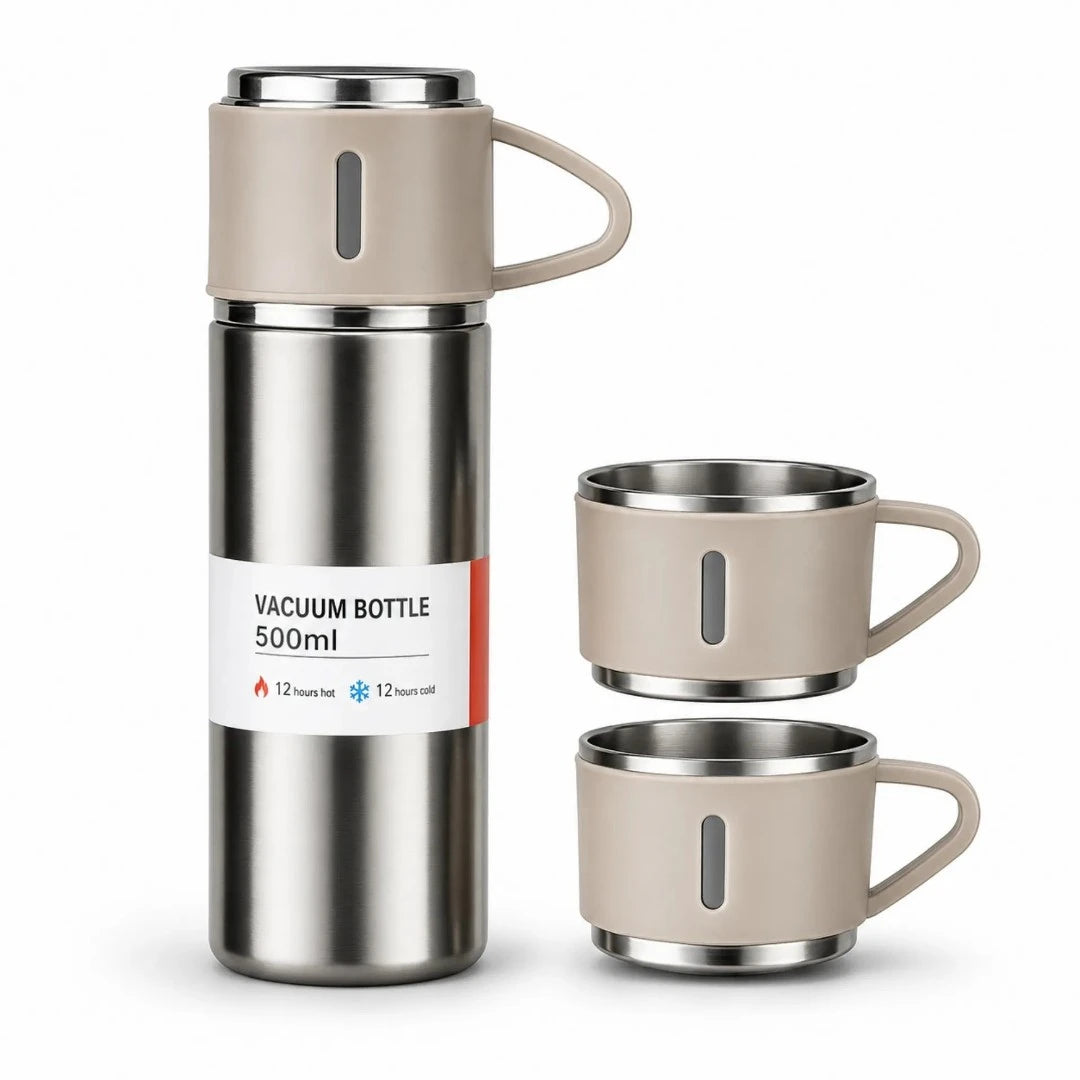 Termo Térmico En Acero Inoxidable Con 3 Tazas Y Aislamiento Al Vacío GD-G1