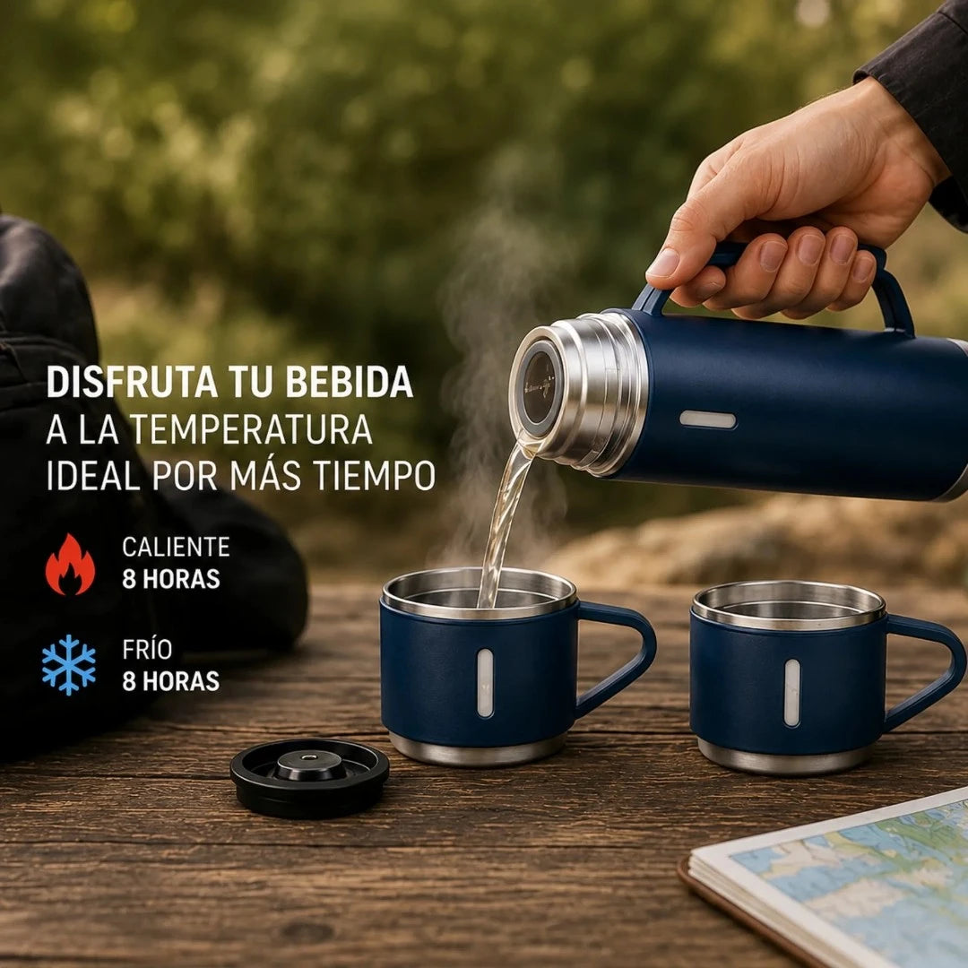 Termo Térmico En Acero Inoxidable Con 3 Tazas Y Aislamiento Al Vacío GD-G1