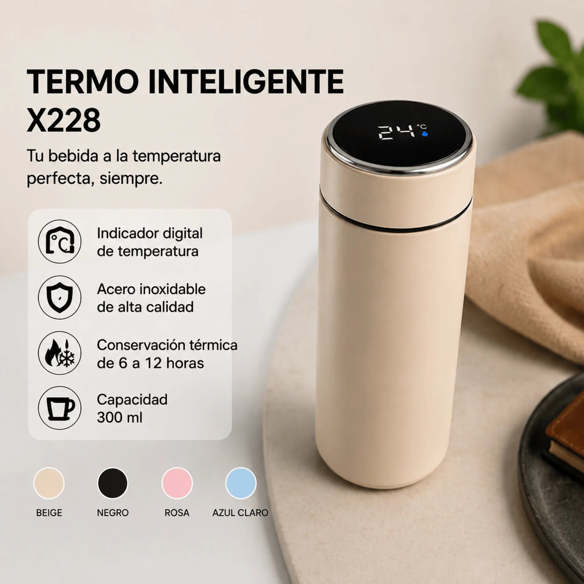 Termo Inteligente De Acero Inoxidable Con Indicador De Temperatura 300ml X228 TEMPERATURE