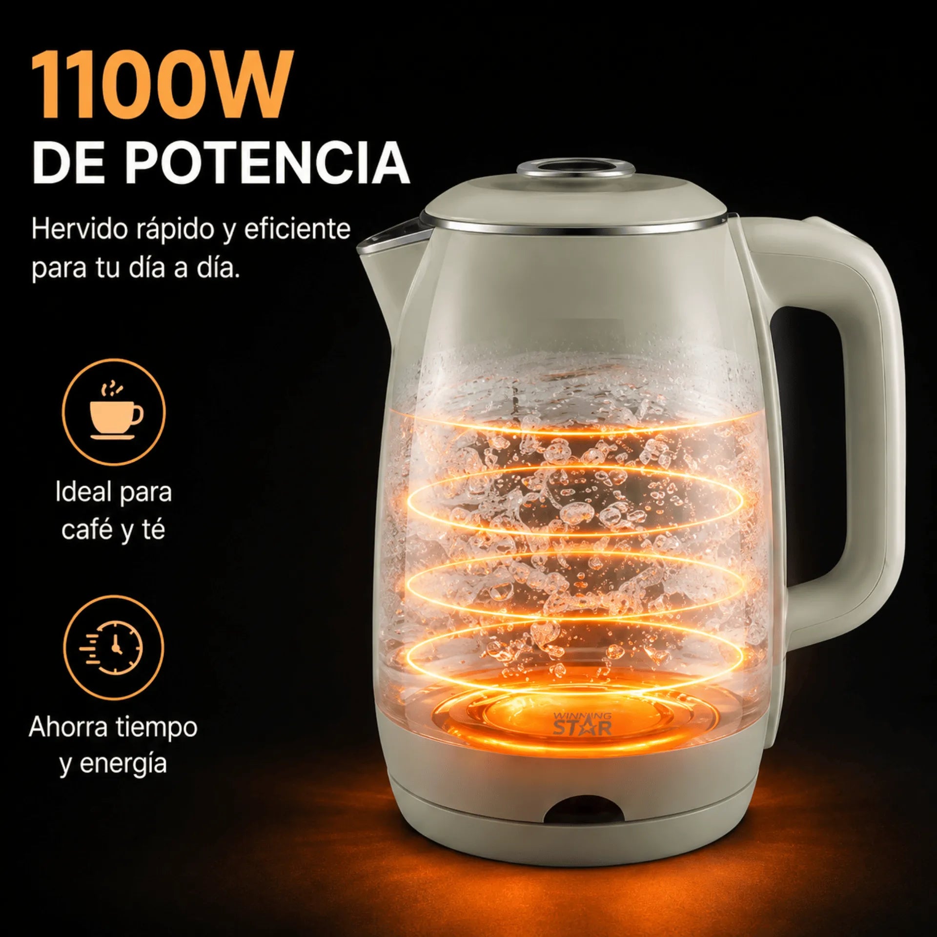 Hervidor Eléctrico Winning Star 1.8L 1100W Con Base Giratoria 360° ST-2066