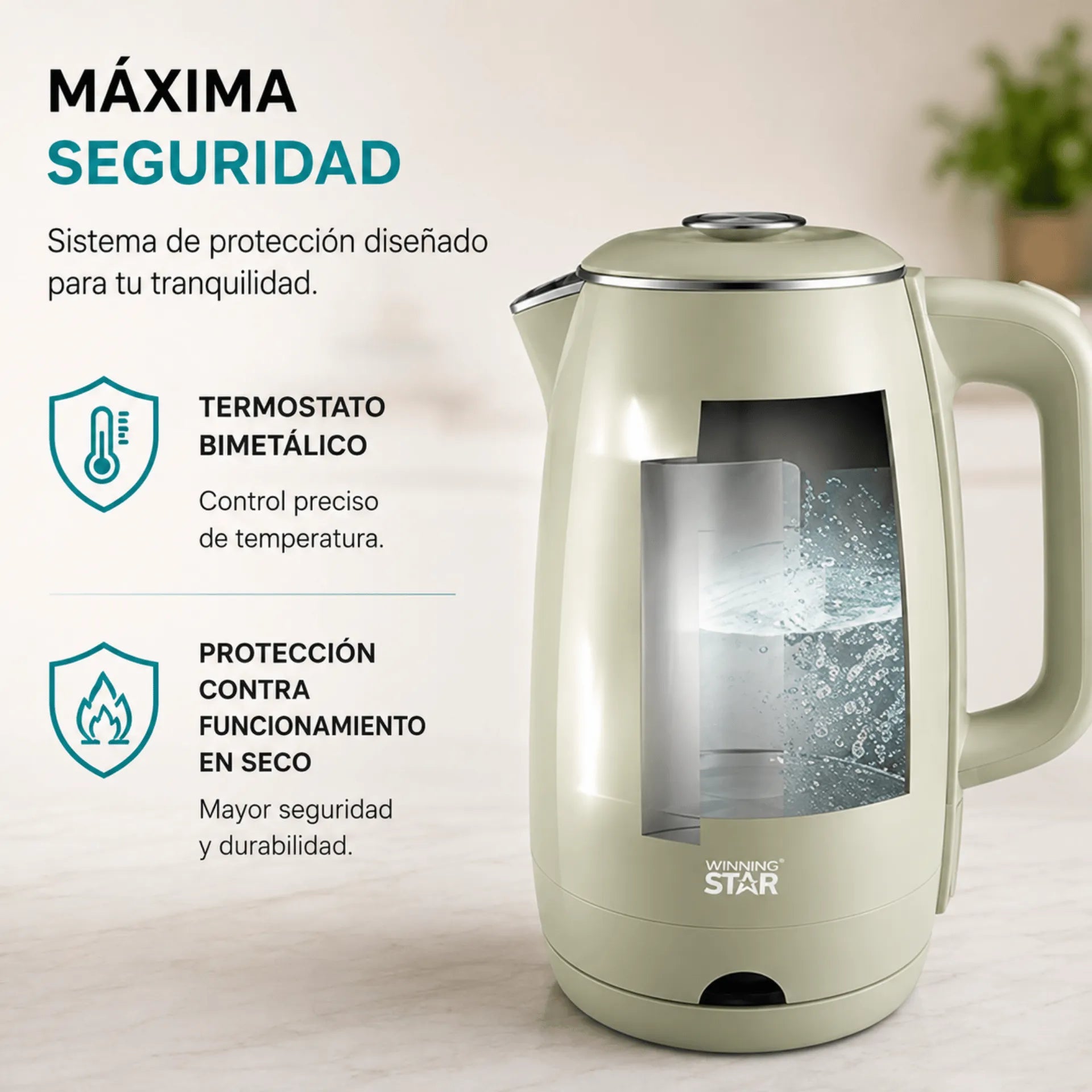 Hervidor Eléctrico Winning Star 1.8L 1100W Con Base Giratoria 360° ST-2066