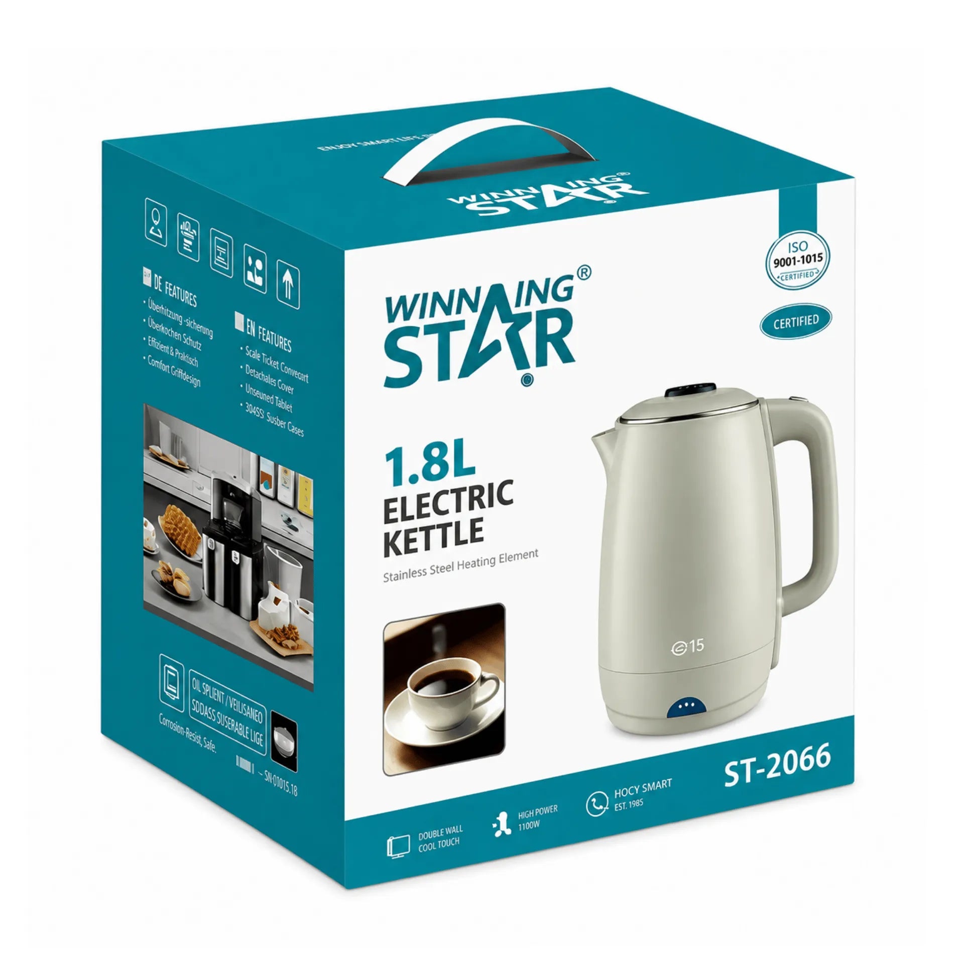 Hervidor Eléctrico Winning Star 1.8L 1100W Con Base Giratoria 360° ST-2066