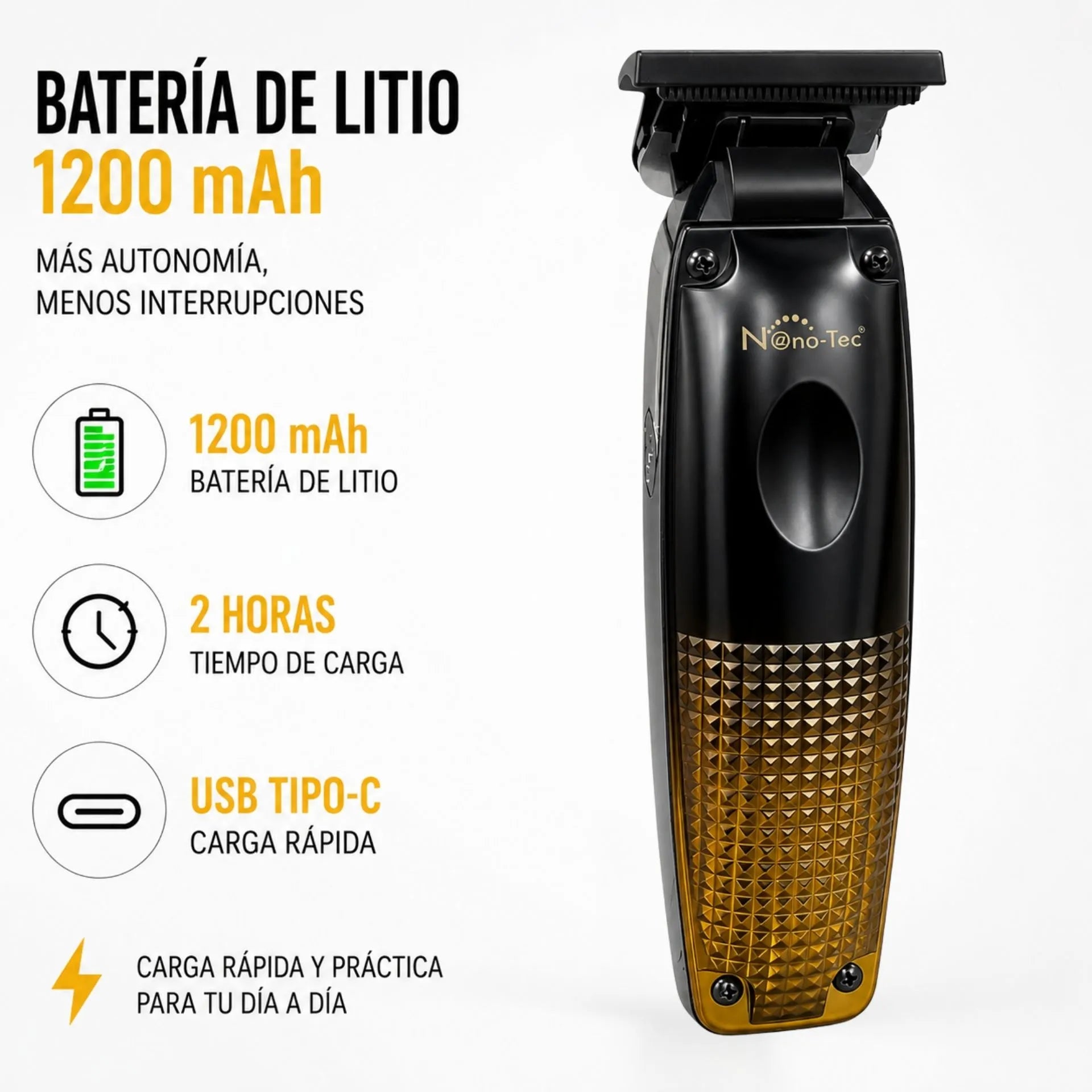 Trimmer Profesional Recargable Con Pantalla LED y Peines Guía Nano-Tec NT-CP680