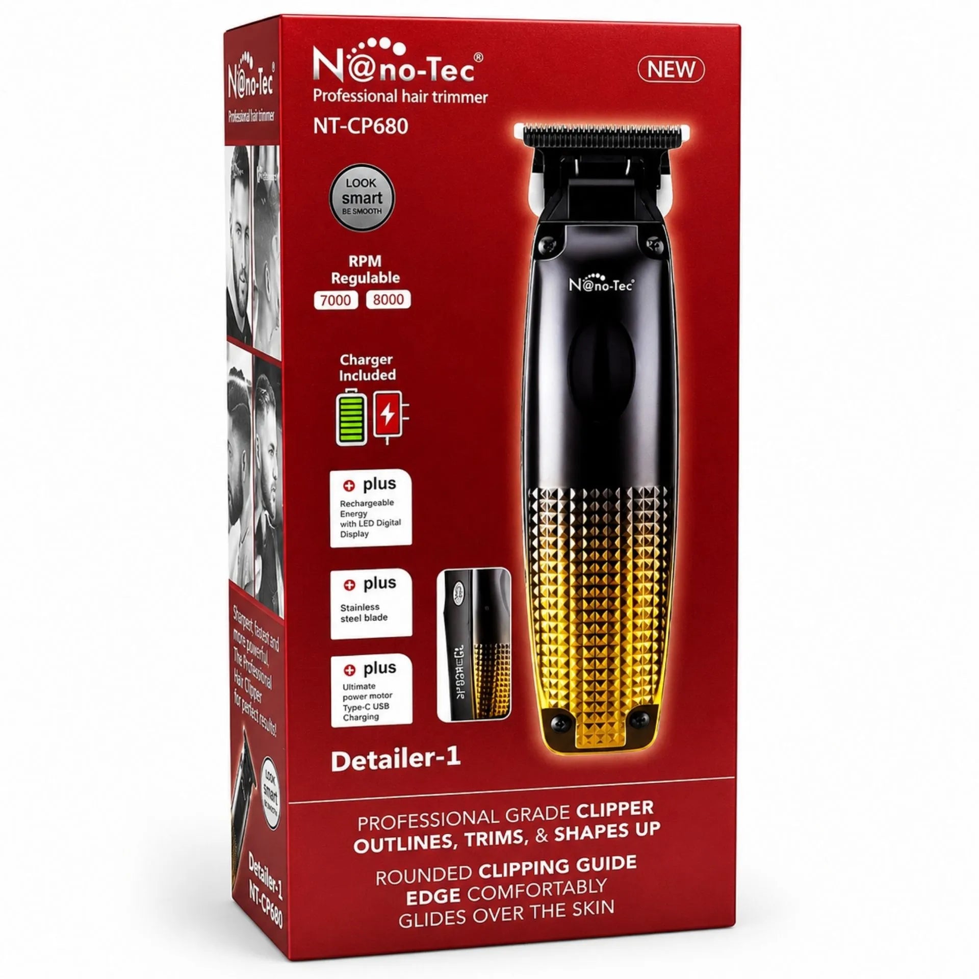 Trimmer Profesional Recargable Con Pantalla LED y Peines Guía Nano-Tec NT-CP680