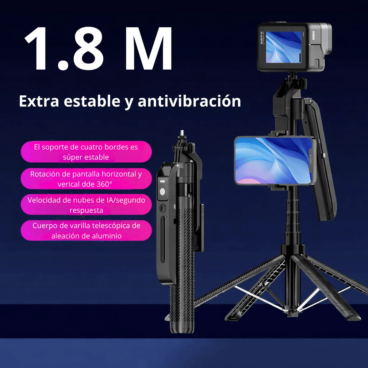 Trípode Para Celular Con Seguidor De Movimiento Y Control Bluetooth De 1.8 Metros C12