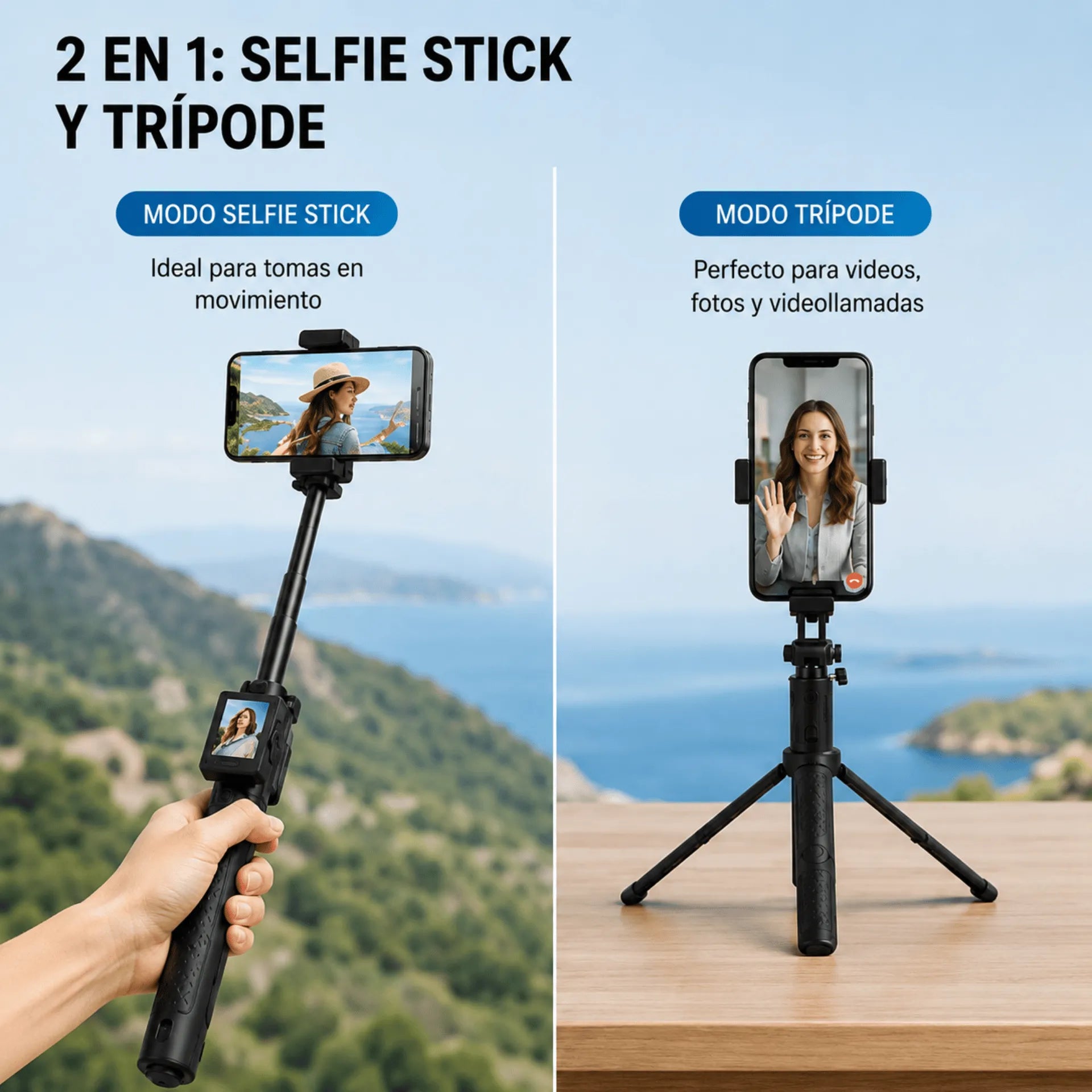Trípode Selfie Extensible Con Pantalla Inalámbrica De 2 Pulgadas AE0508