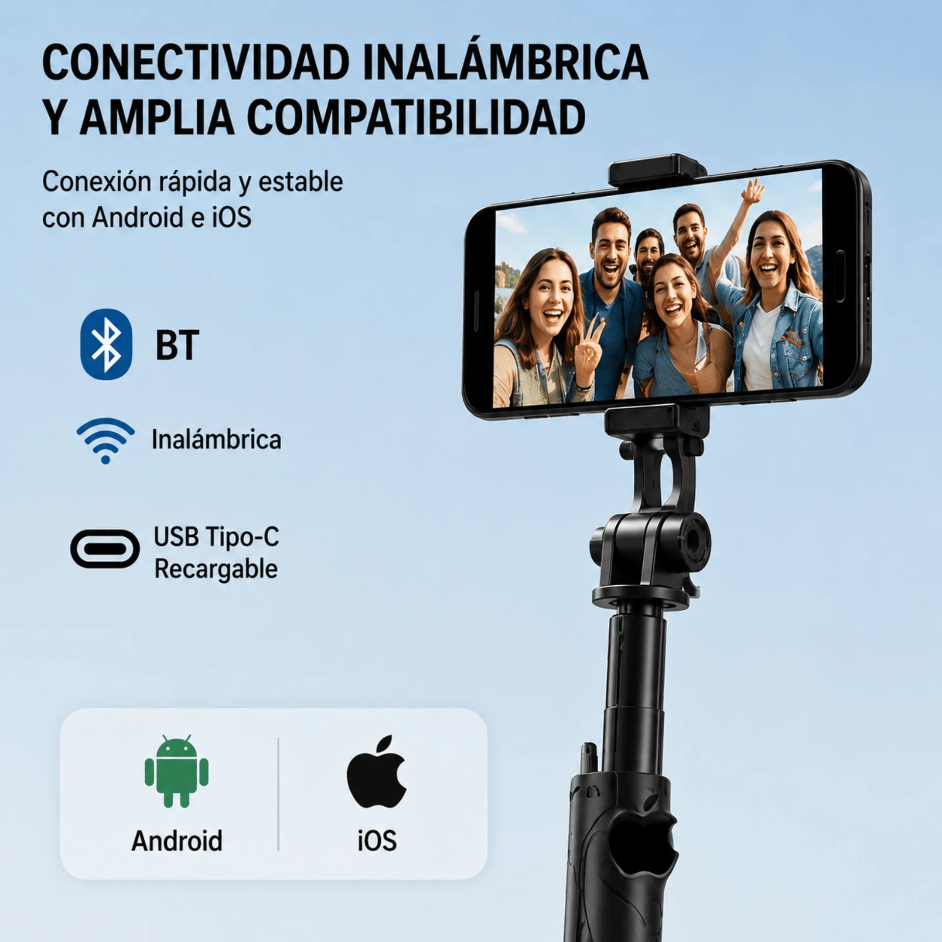 Trípode Selfie Extensible Con Pantalla Inalámbrica De 2 Pulgadas AE0508