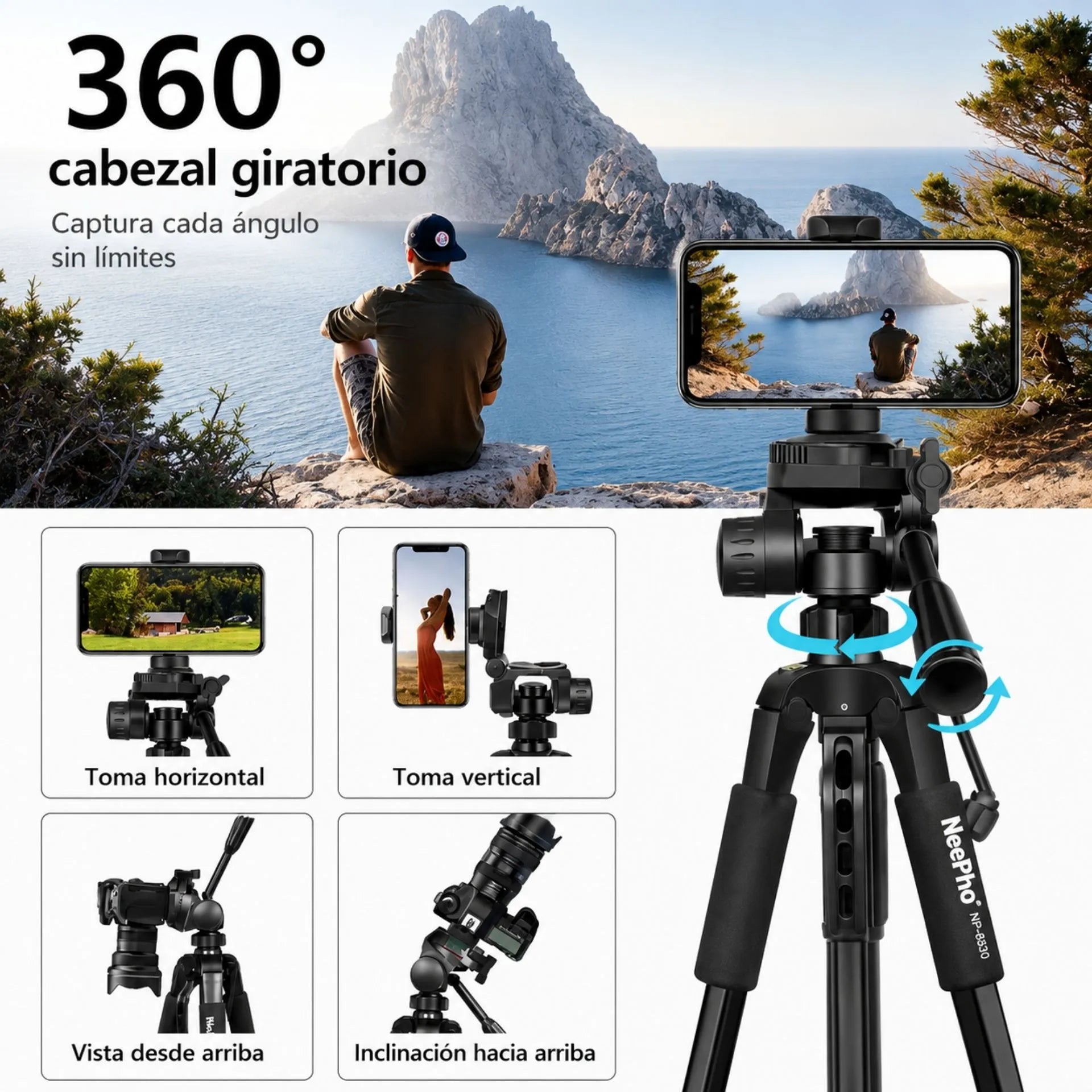 Trípode Profesional para Cámara y Celular 1.70 Metros NeePho NP-8840