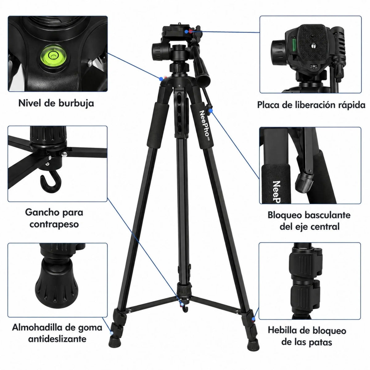 Trípode Profesional para Cámara y Celular 1.70 Metros NeePho NP-8840