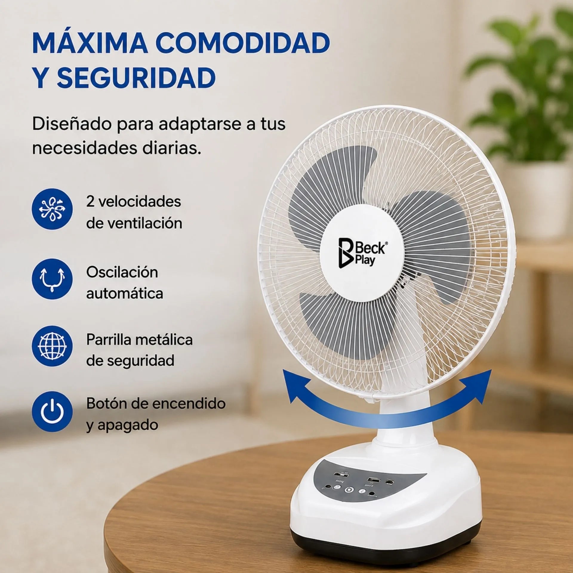 Ventilador De Mesa Recargable 12 Pulgadas Con Panel Solar Beck Play BP-V147S