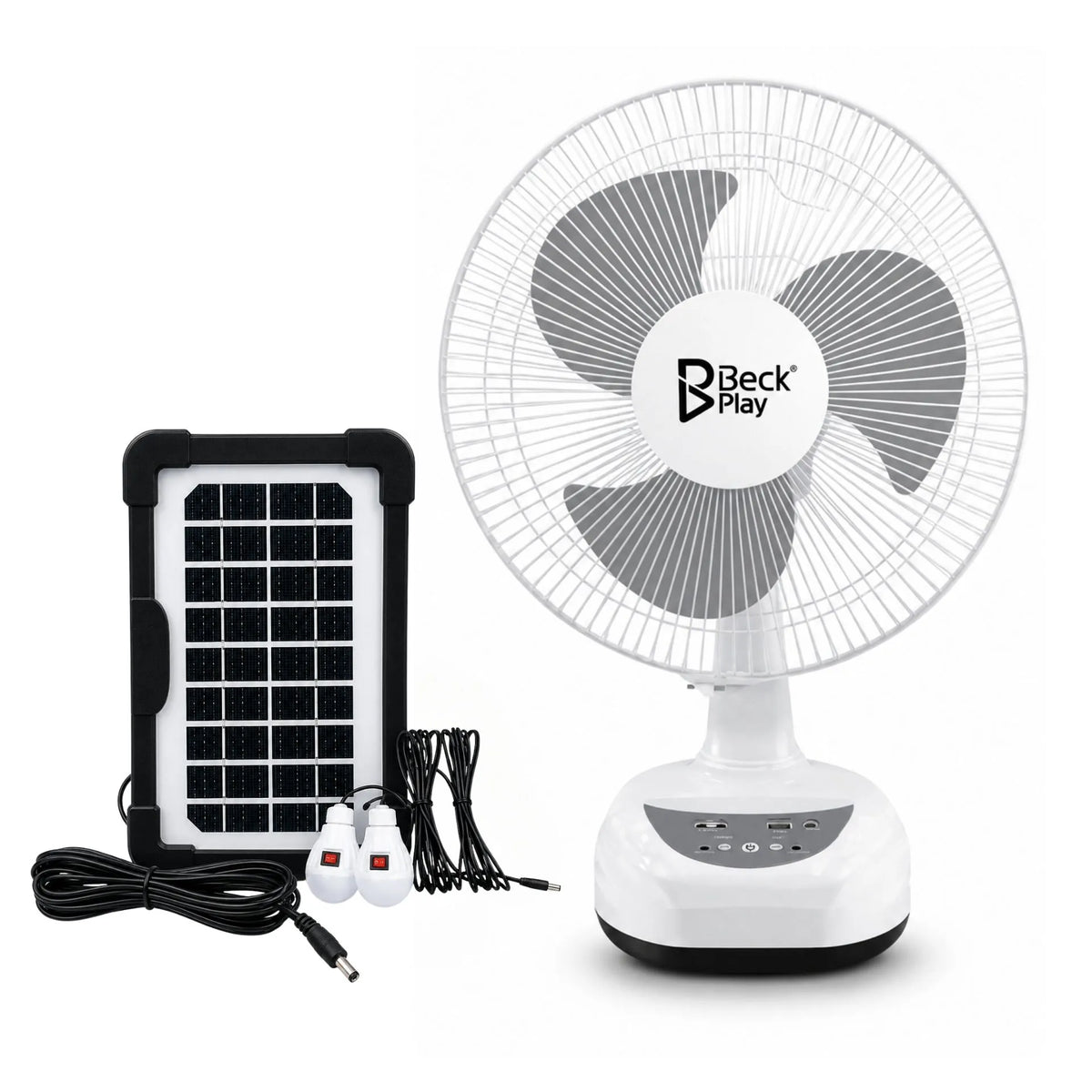 Ventilador De Mesa Recargable 12 Pulgadas Con Panel Solar Beck Play BP-V147S