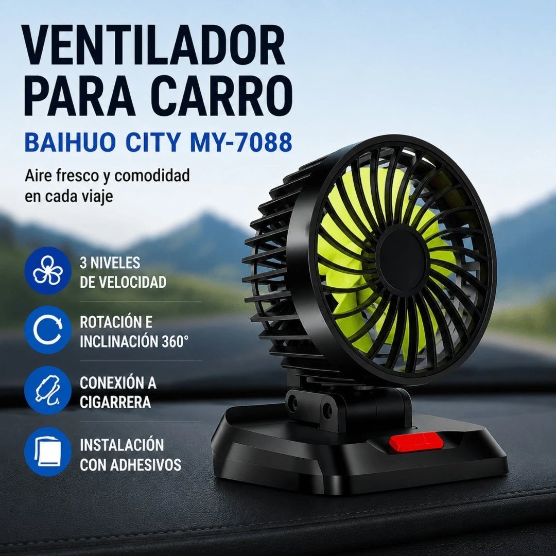 Ventilador Para Carro Con Conexión A Cigarrera Y Rotación 360° Baihuo City MY-7088