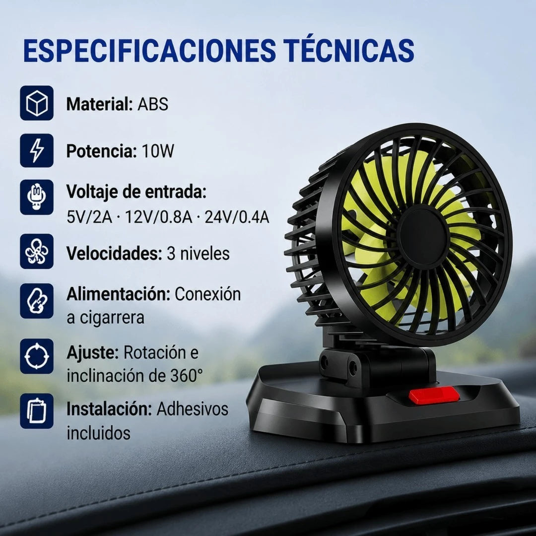 Ventilador Para Carro Con Conexión A Cigarrera Y Rotación 360° Baihuo City MY-7088