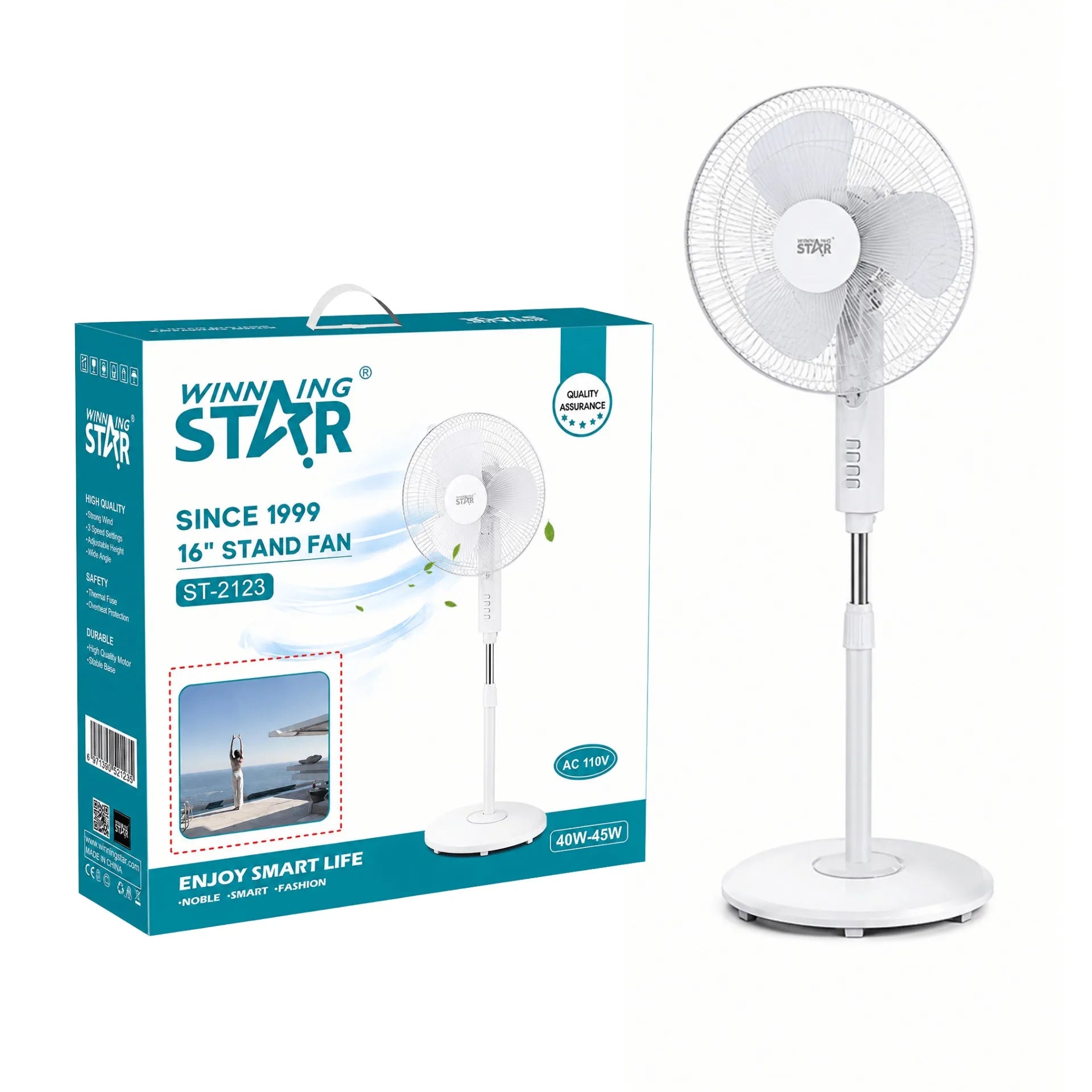 Ventilador De Pedestal Winning Star 16" Con Oscilación, Altura Ajustable y 3 Velocidades ST-2142
