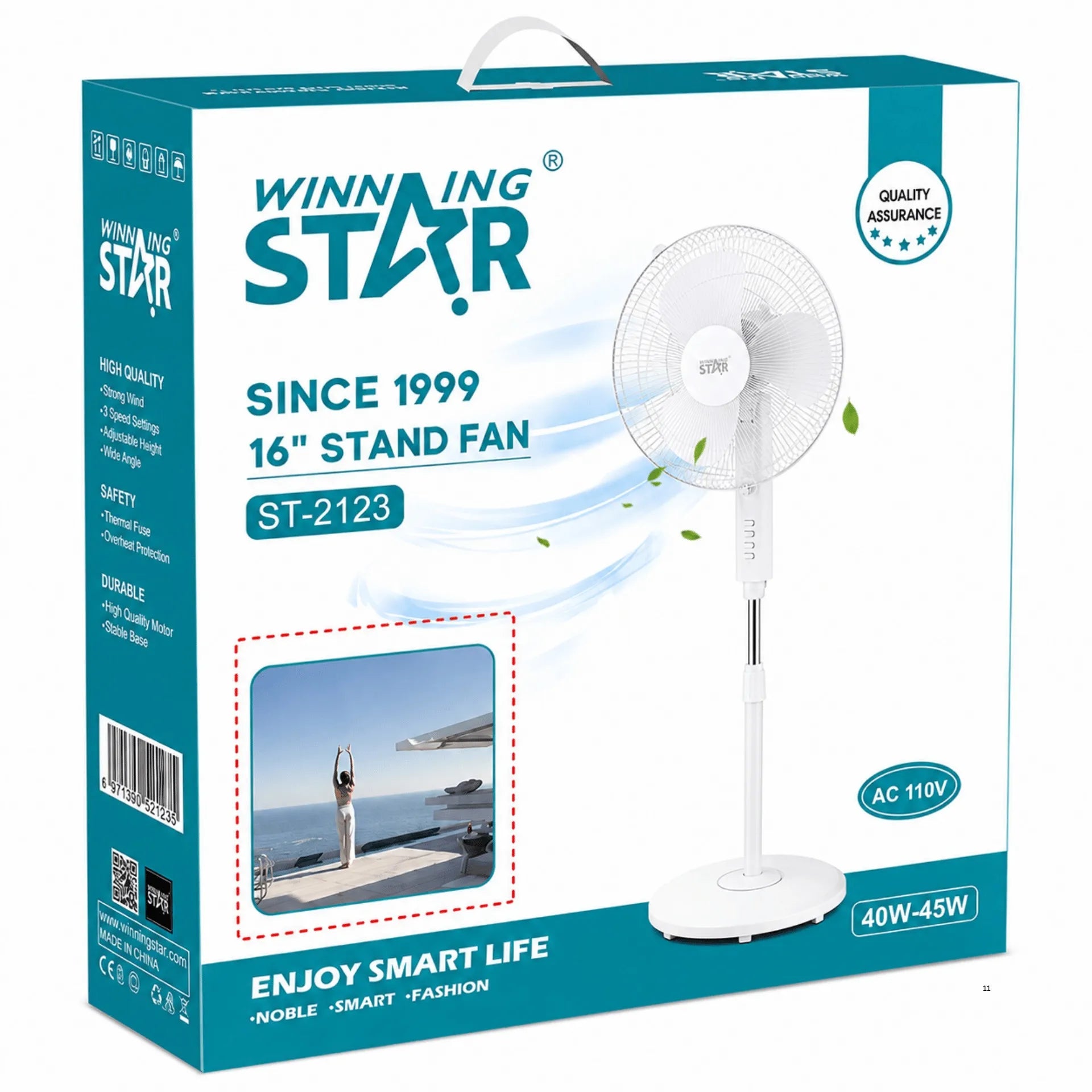 Ventilador De Pedestal Winning Star 16" Con Oscilación, Altura Ajustable y 3 Velocidades ST-2142