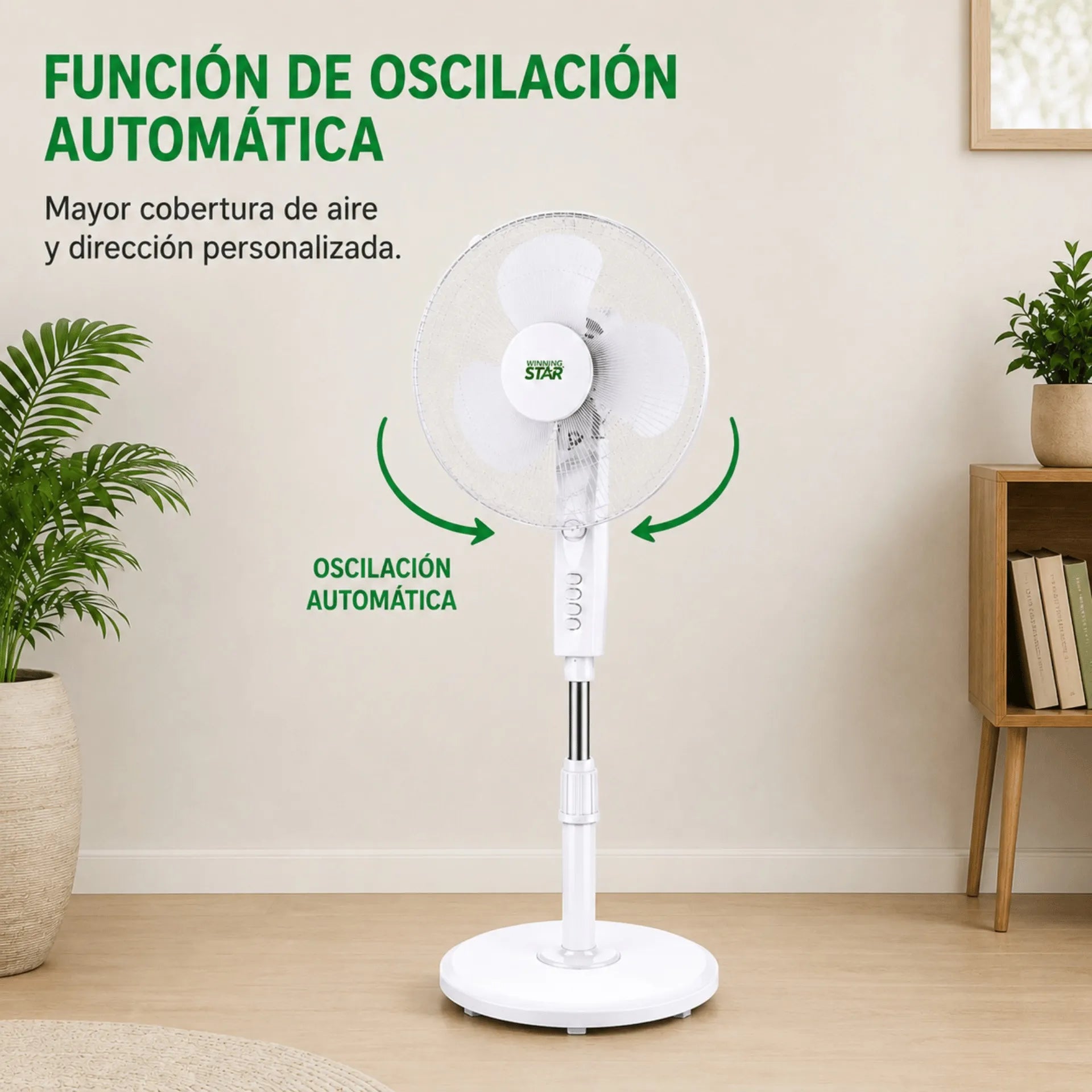 Ventilador De Pedestal Winning Star 16" Con Oscilación, Altura Ajustable y 3 Velocidades ST-2142