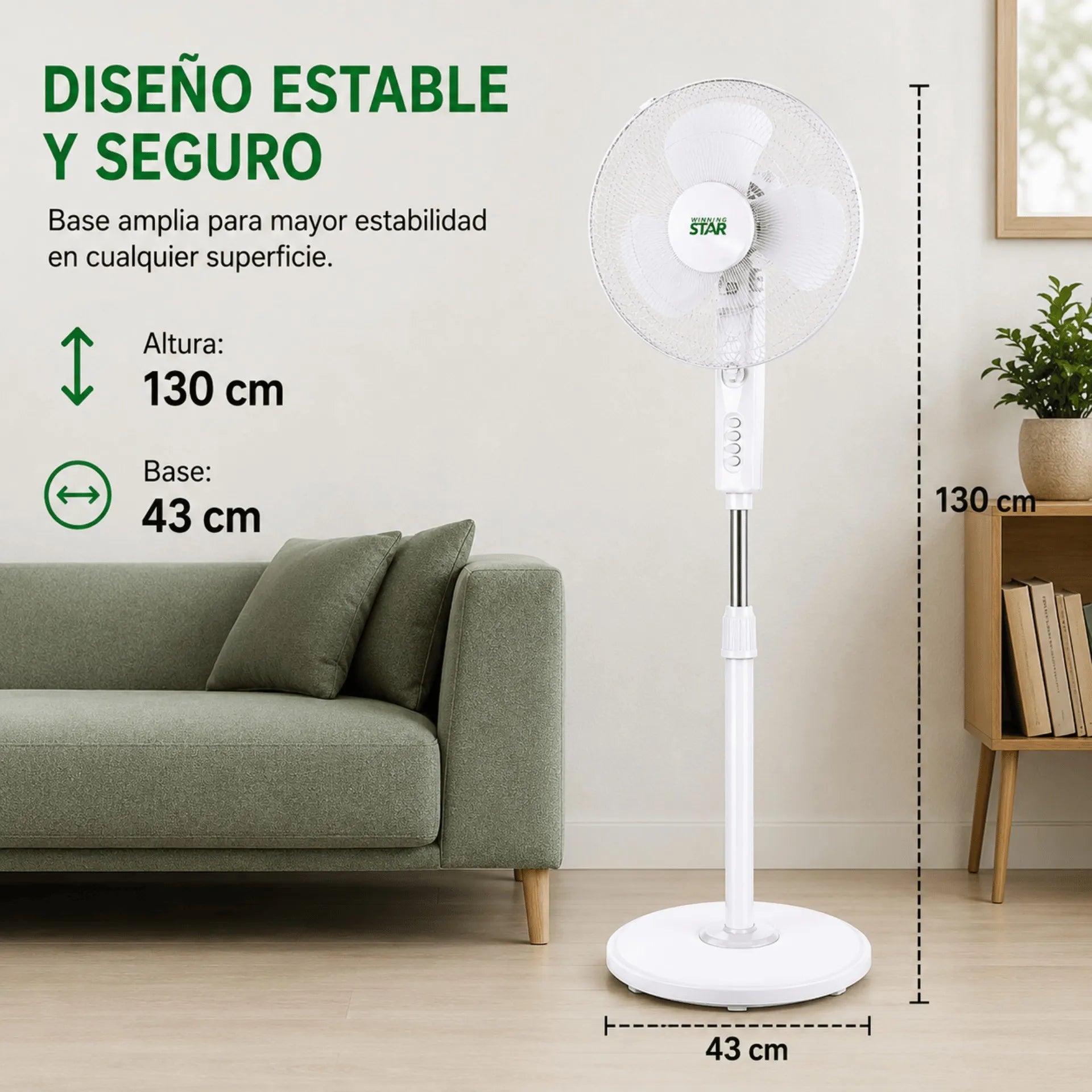 Ventilador De Pedestal Winning Star 16" Con Oscilación, Altura Ajustable y 3 Velocidades ST-2142