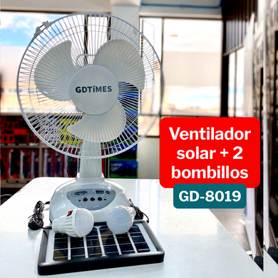 Ventilador Recargable Panel Solar Dos Bombillos GD-8019 ¡Envio Gratis!