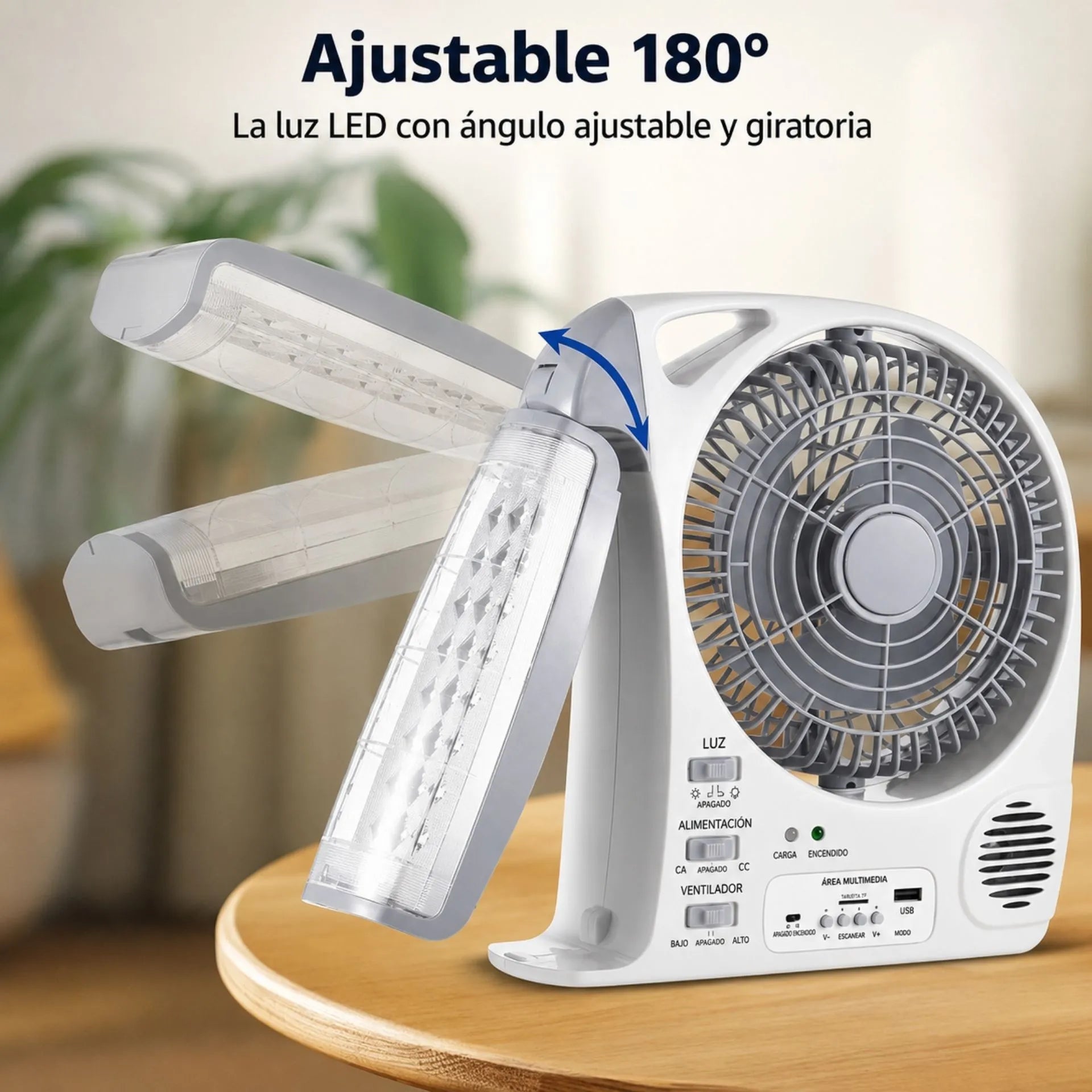 Ventilador Recargable 8 Pulgadas 6 En 1 Con Lámpara LED Y Panel Solar Beck Play BP-V152S