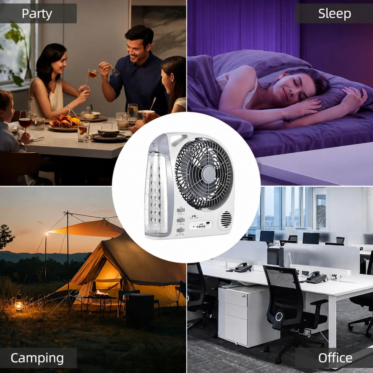 Ventilador Recargable 8 Pulgadas 6 En 1 Con Lámpara LED Y Panel Solar Beck Play BP-V152S