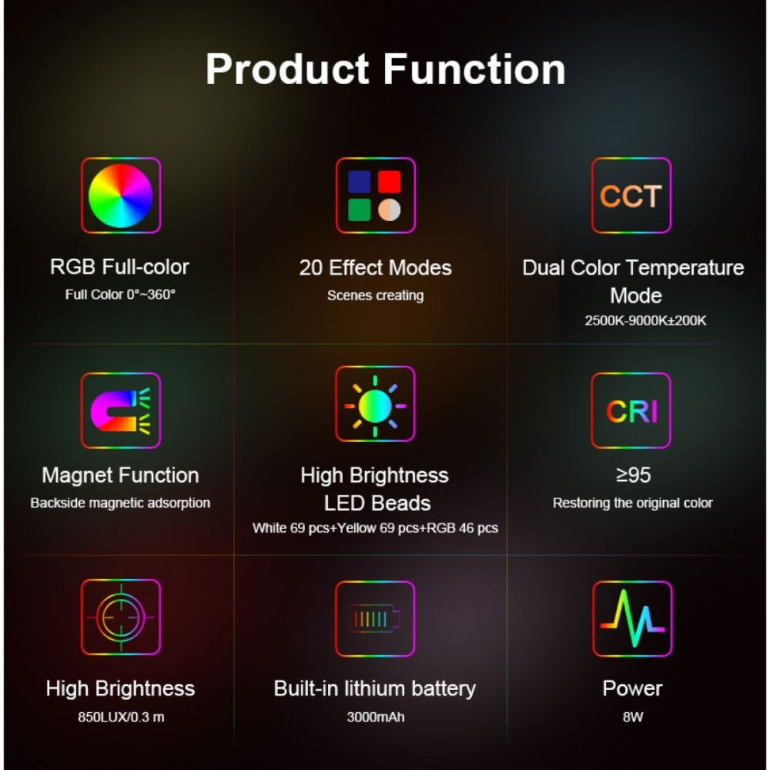 Barra de Luz Recargable Para Videos RGB W200 B2B
