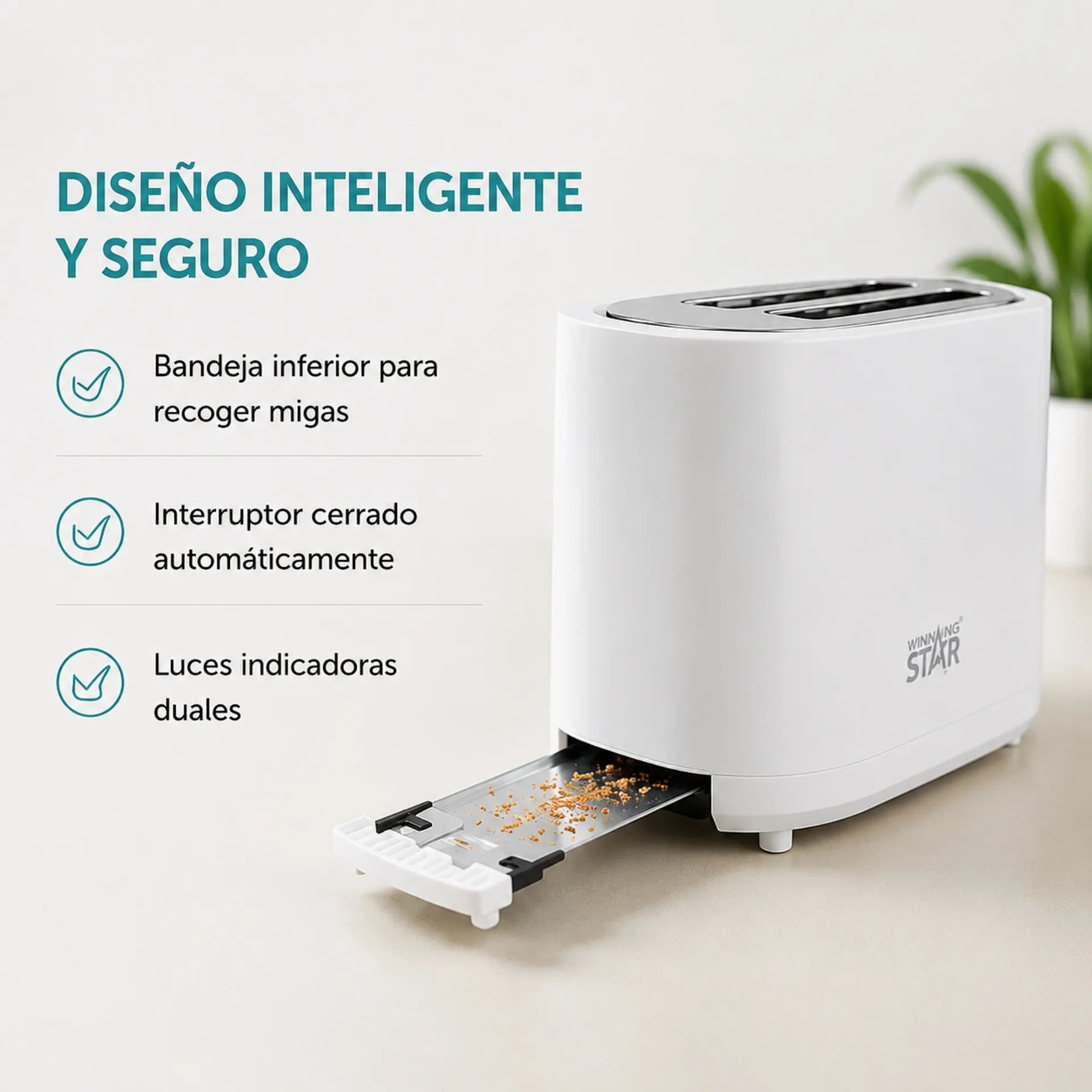 Tostadora Eléctrica Winning Star Con 2 Ranuras, Control De Tostado y Función Descongelar ST-2101