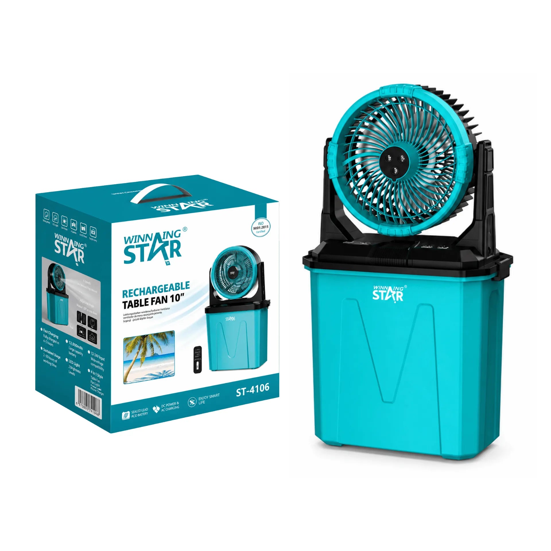 Ventilador Recargable Winning Star De 10" Con Humidificador, Control Remoto y Batería De 10.000 mAh ST-4106