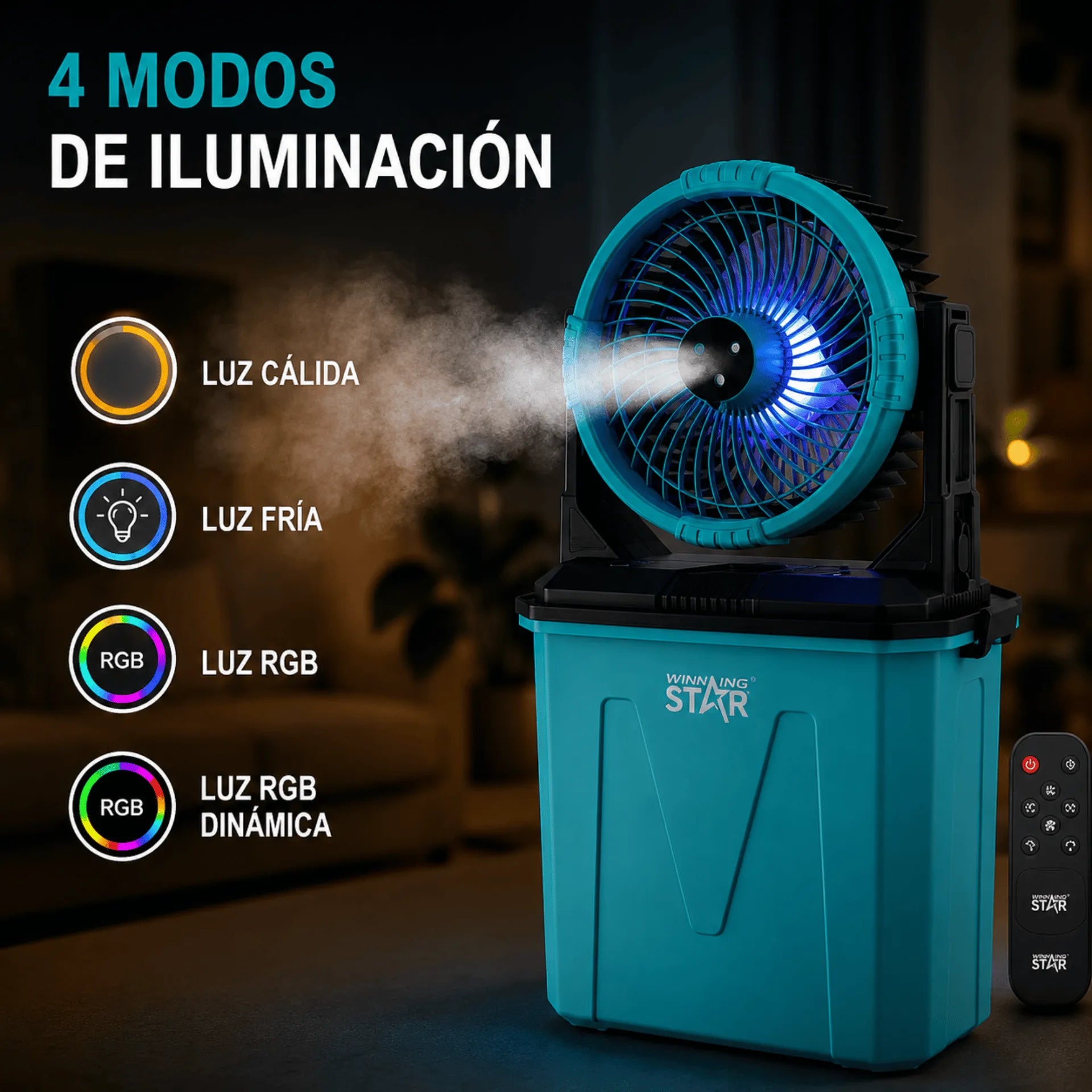 Ventilador Recargable Winning Star De 10" Con Humidificador, Control Remoto y Batería De 10.000 mAh ST-4106