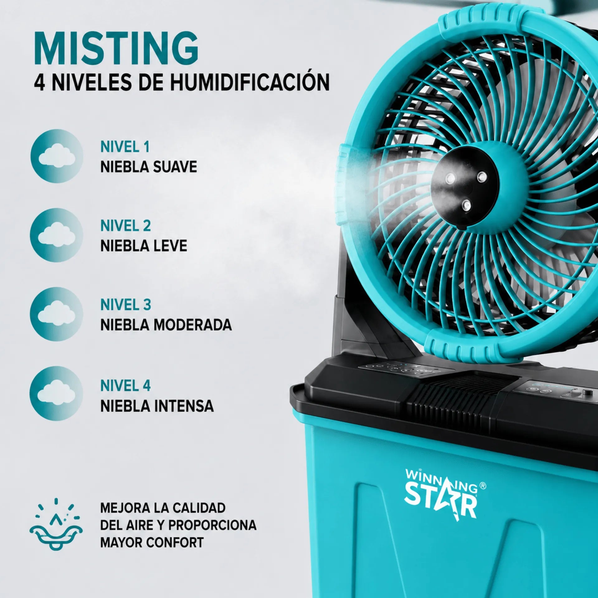 Ventilador Recargable Winning Star De 10" Con Humidificador, Control Remoto y Batería De 10.000 mAh ST-4106
