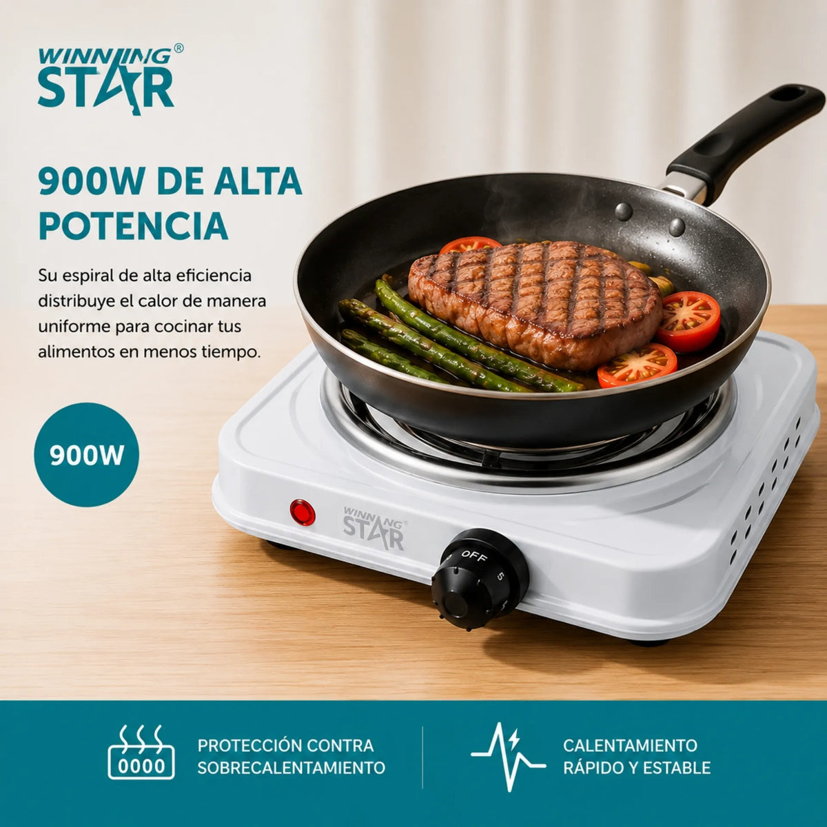 Estufa Eléctrica Portátil 1000W Con Control De Temperatura Y Protección Winning Star ST-2261