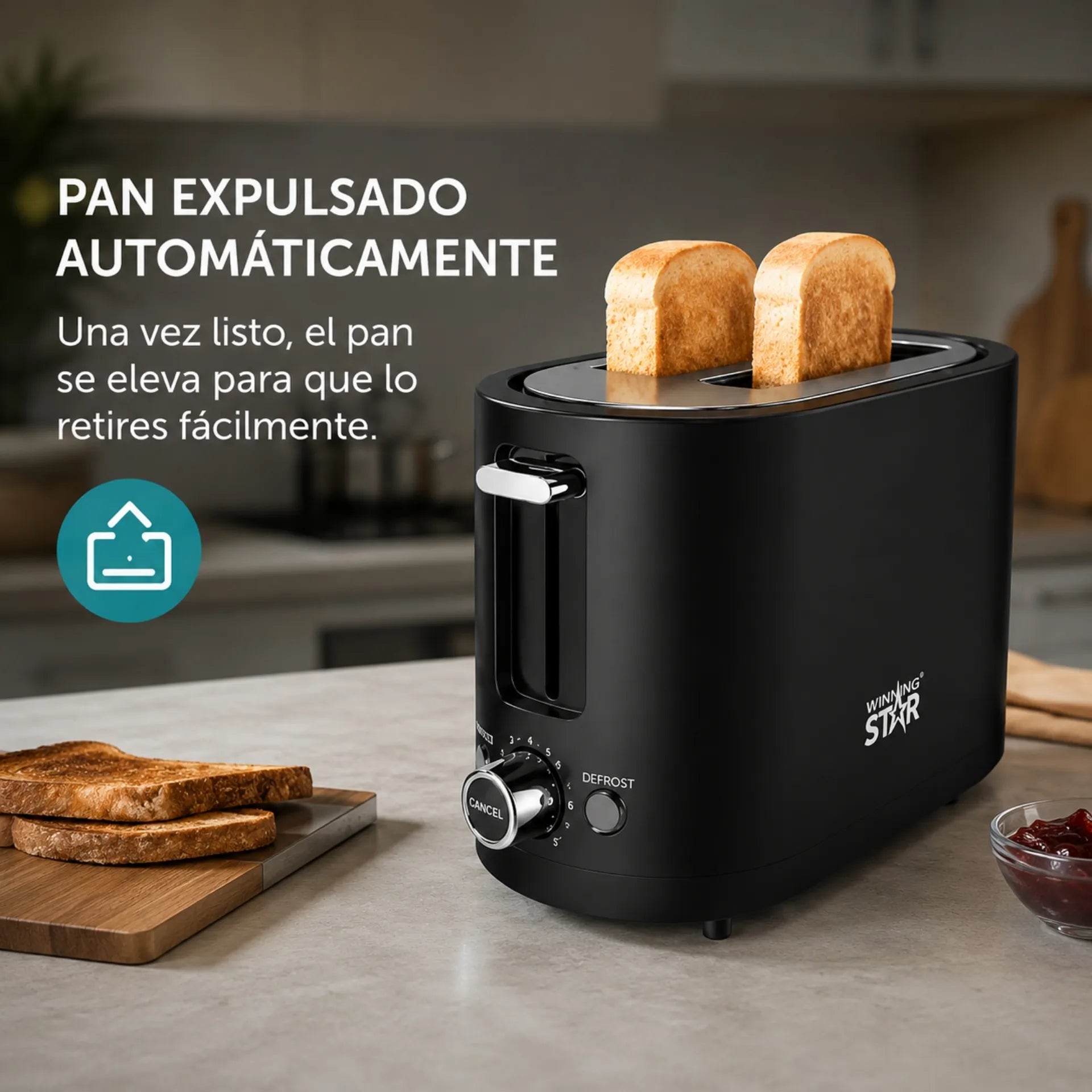 Tostadora Eléctrica Winning Star Con 2 Ranuras, Control De Tostado y Función Descongelar ST-2101