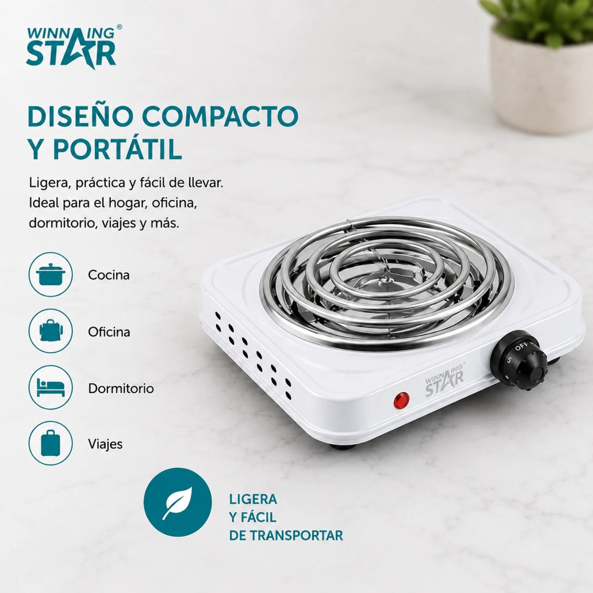 Estufa Eléctrica Portátil 1000W Con Control De Temperatura Y Protección Winning Star ST-2261