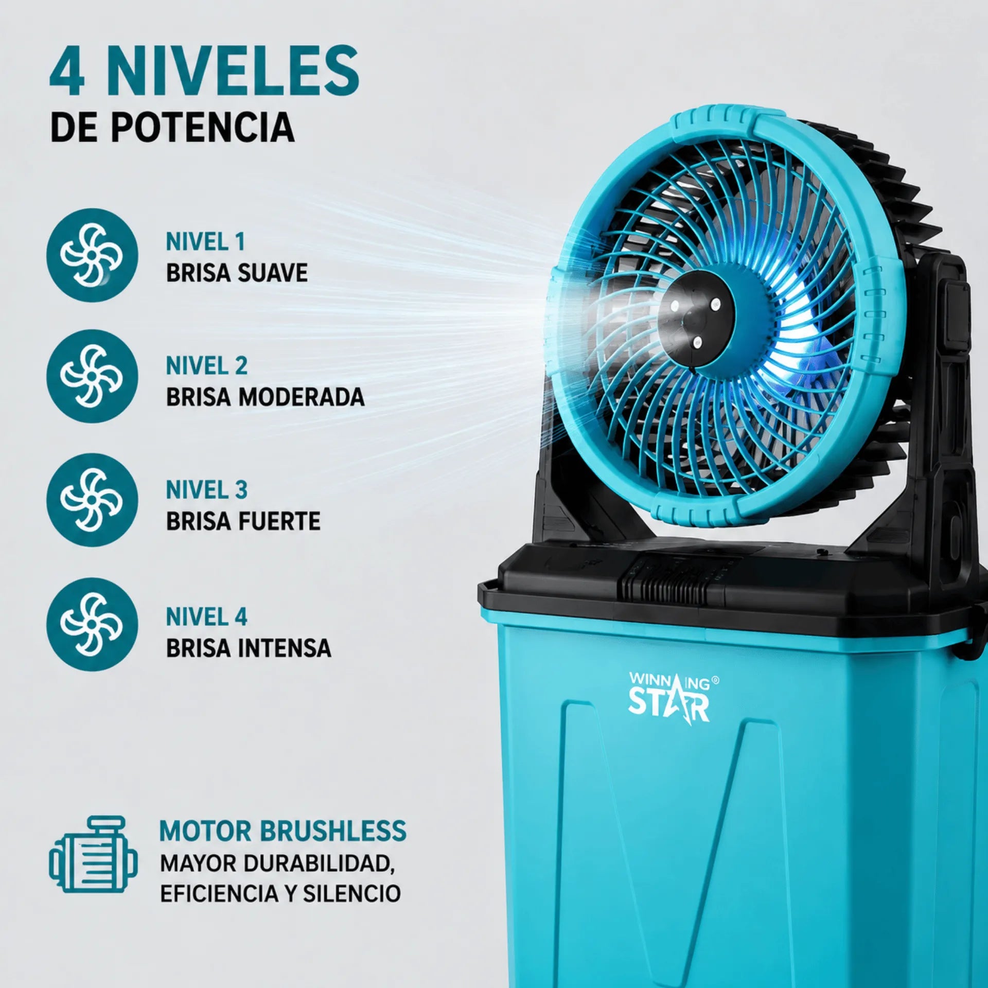 Ventilador Recargable Winning Star De 10" Con Humidificador, Control Remoto y Batería De 10.000 mAh ST-4106