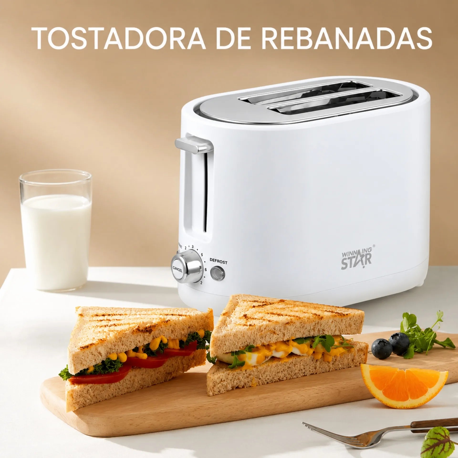 Tostadora Eléctrica Winning Star Con 2 Ranuras, Control De Tostado y Función Descongelar ST-2101