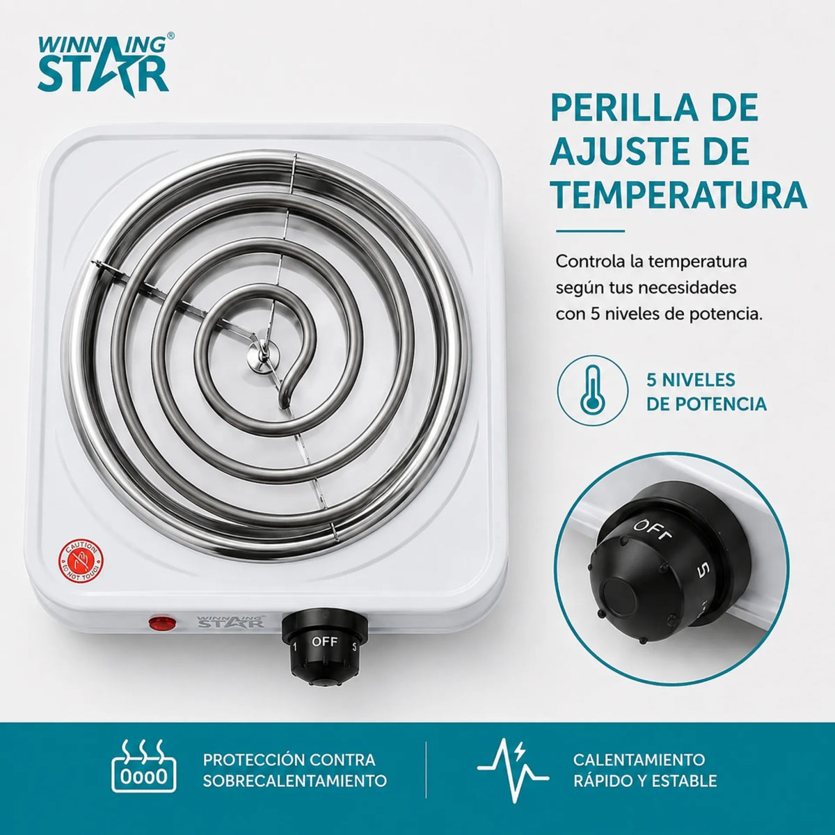 Estufa Eléctrica Portátil 1000W Con Control De Temperatura Y Protección Winning Star ST-2261
