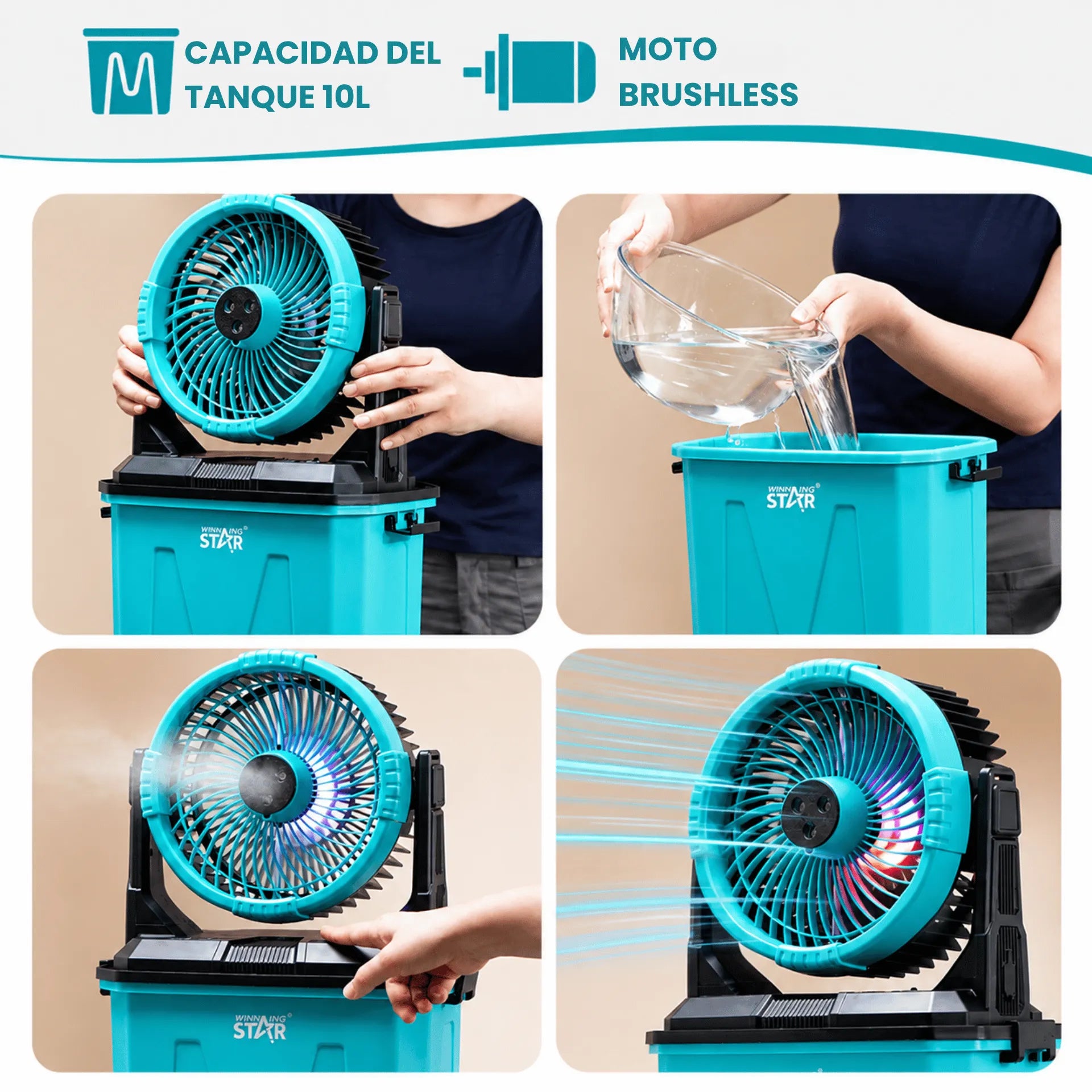 Ventilador Recargable Winning Star De 10" Con Humidificador, Control Remoto y Batería De 10.000 mAh ST-4106
