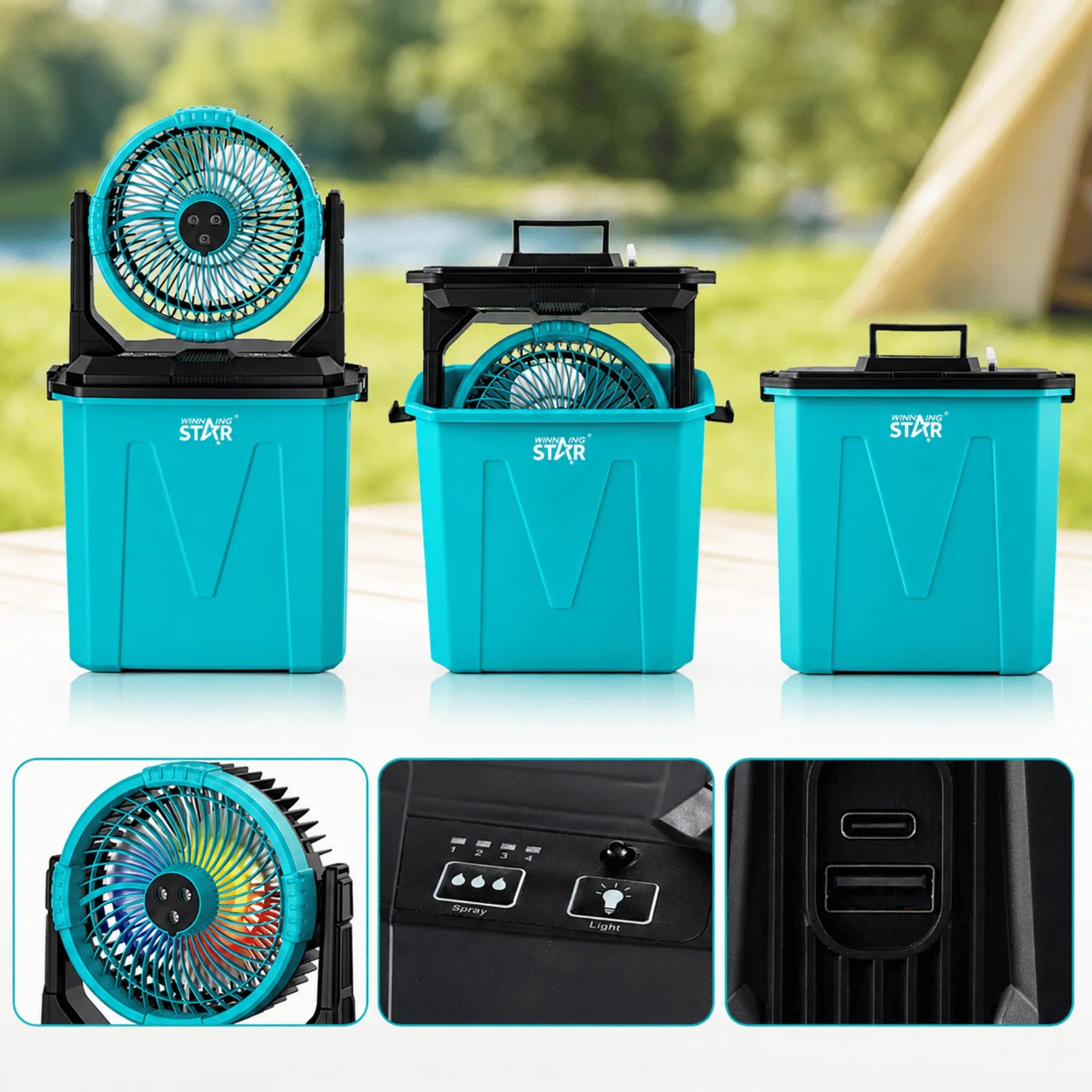 Ventilador Recargable Winning Star De 10" Con Humidificador, Control Remoto y Batería De 10.000 mAh ST-4106