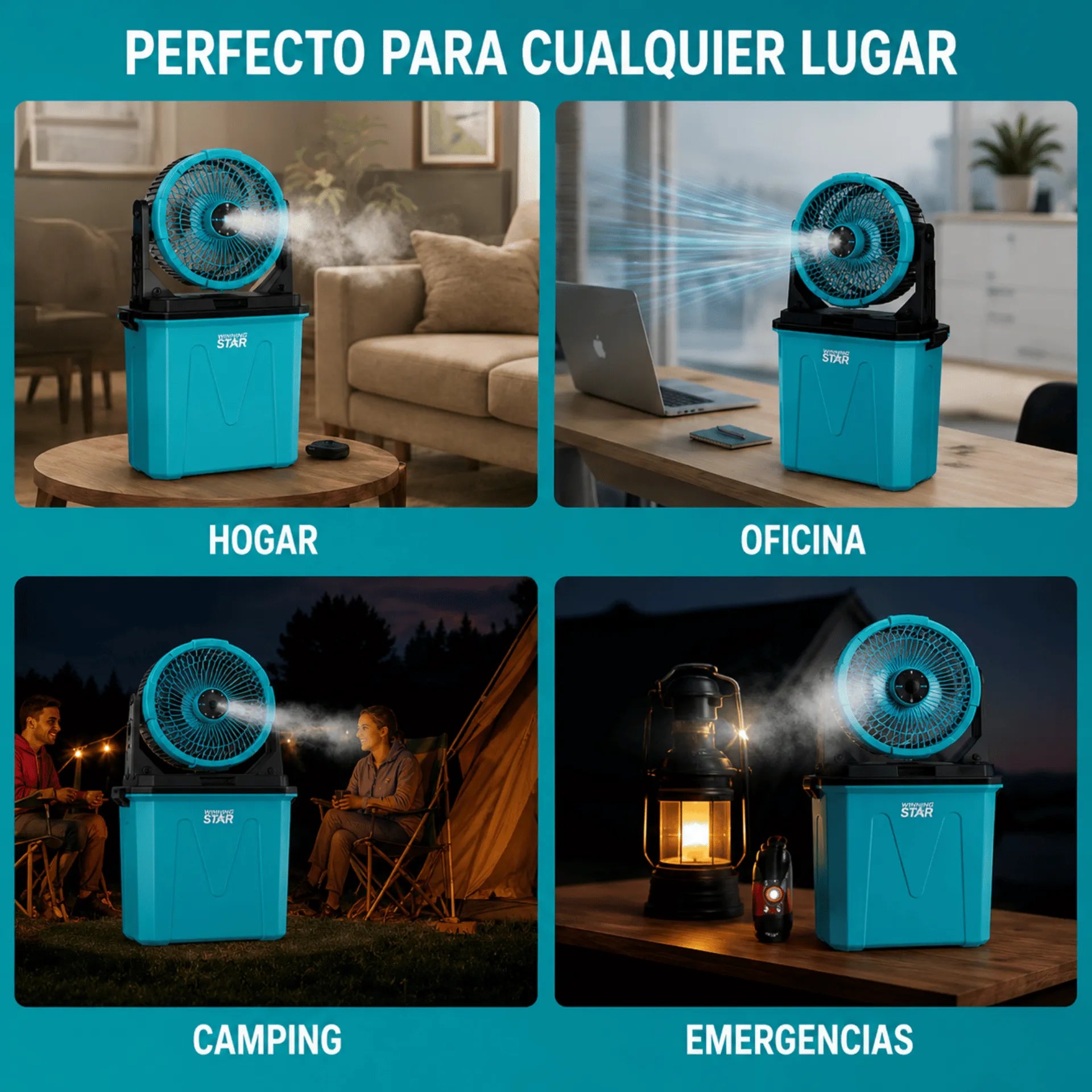 Ventilador Recargable Winning Star De 10" Con Humidificador, Control Remoto y Batería De 10.000 mAh ST-4106