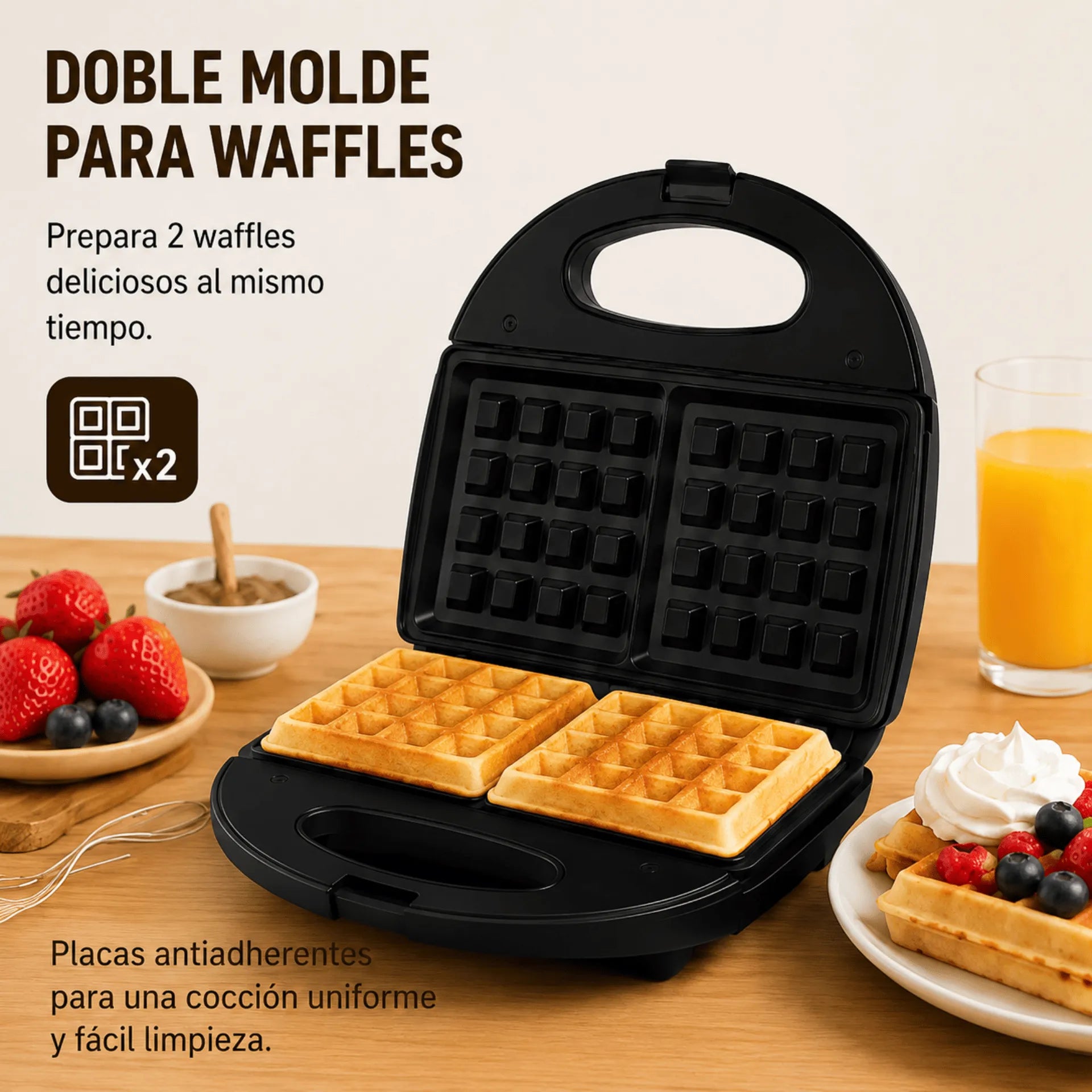 Waflera Winning Star Con Doble Molde Antiadherente y Potencia de 750W ST-2121